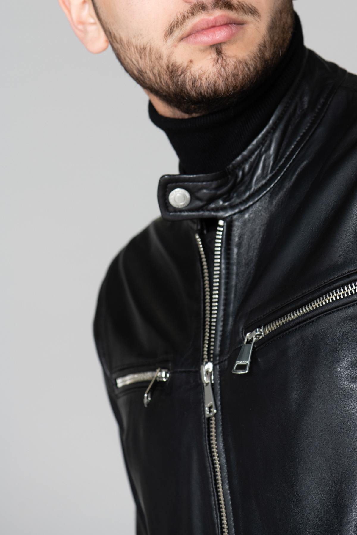 Black leather biker-style jacket - Image n°4