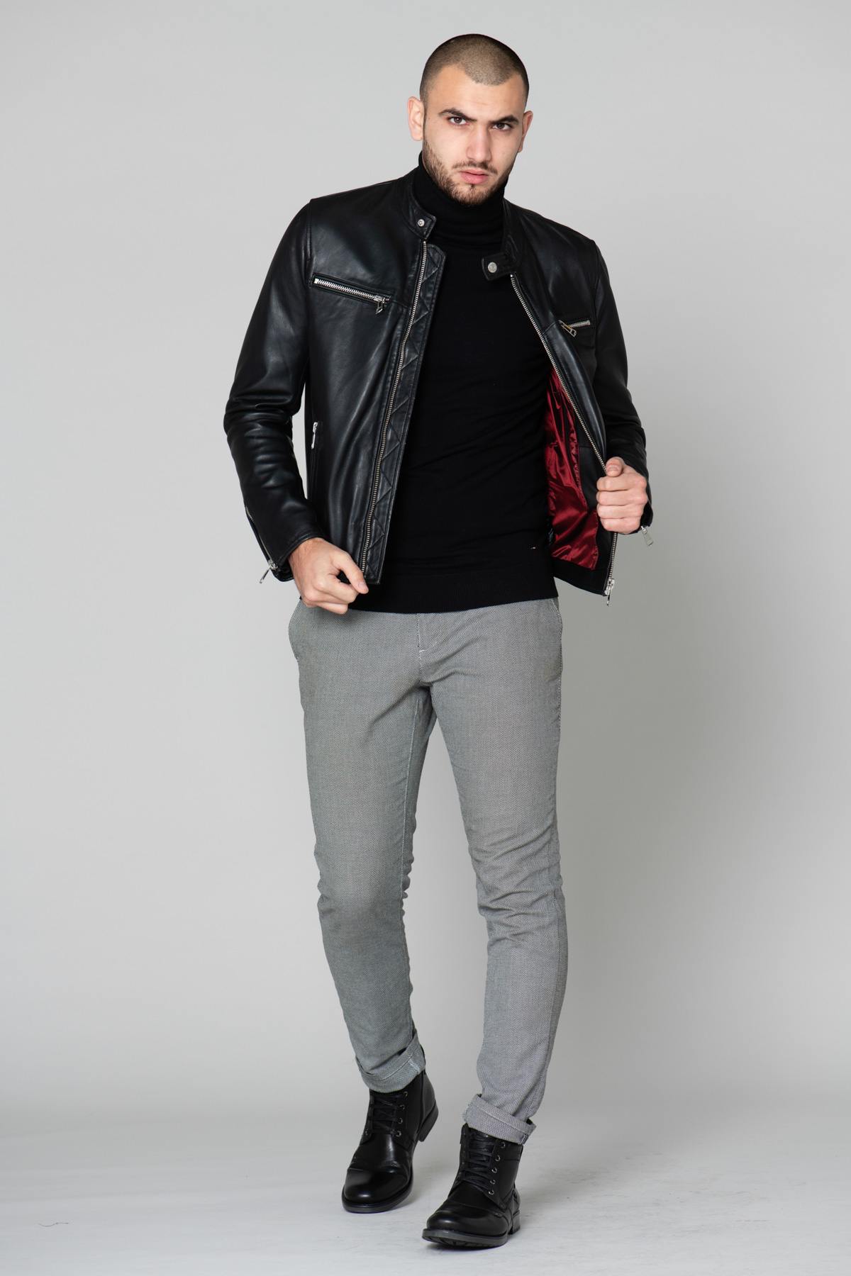 Black leather biker-style jacket - Image n°2