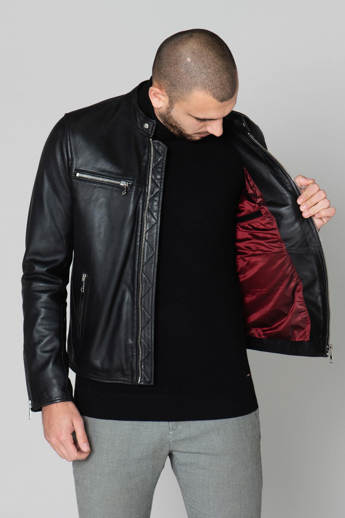 Black leather biker-style jacket - Image n°5