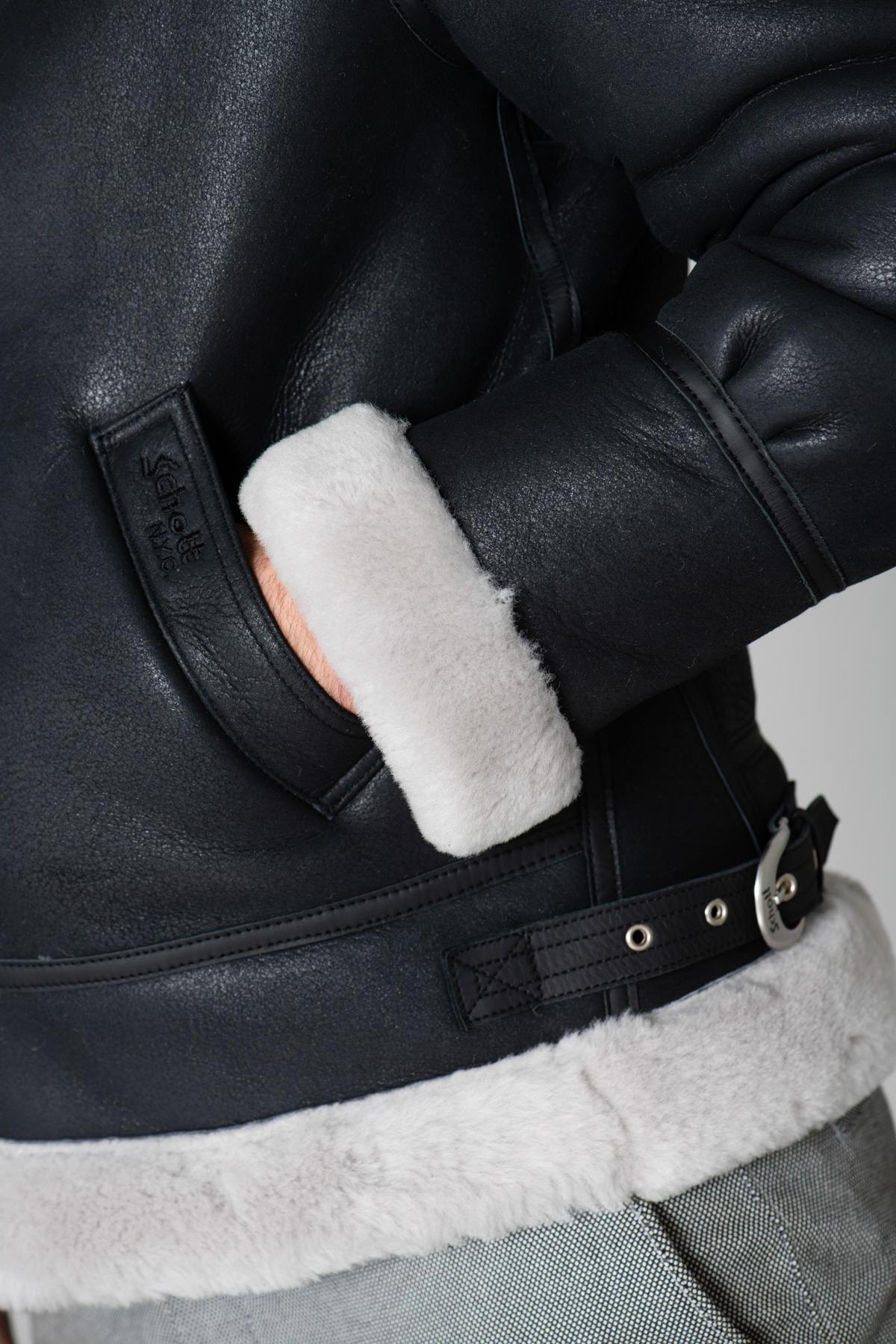 Men's black bomber jacket and white fur - Image n°7