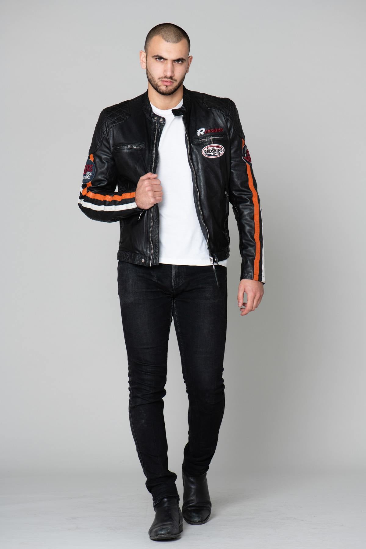 Biker-style jacket with racing stripes - Image n°2