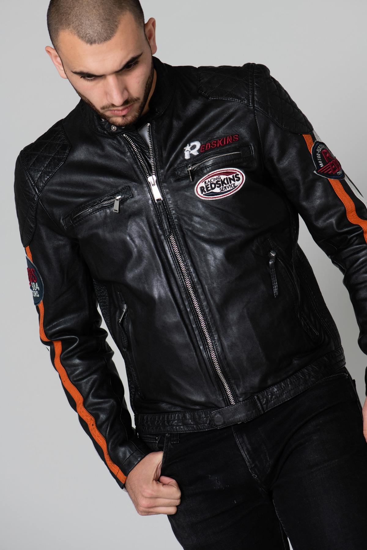 Biker-style jacket with racing stripes - Image n°1