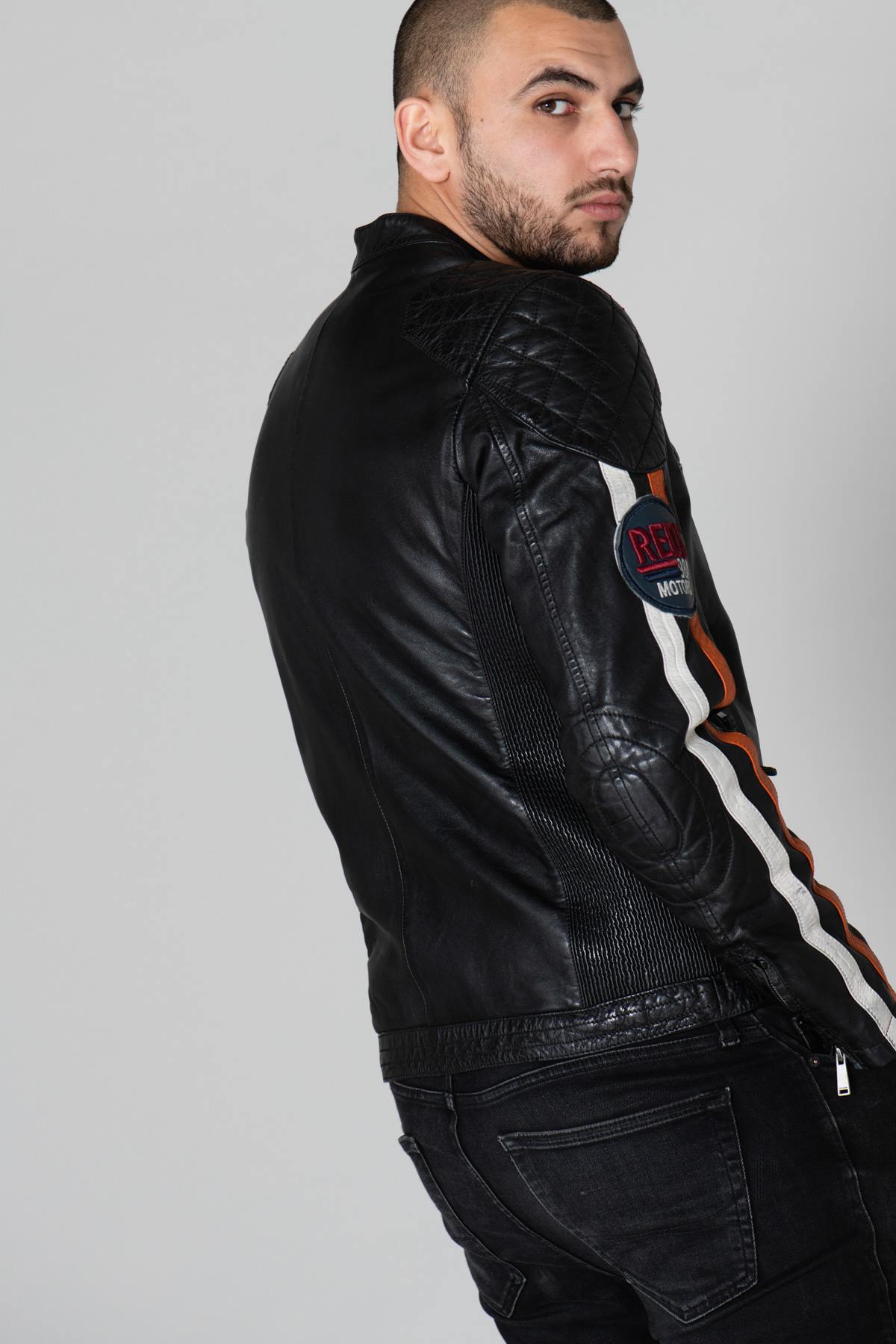 Biker-style jacket with racing stripes - Image n°5