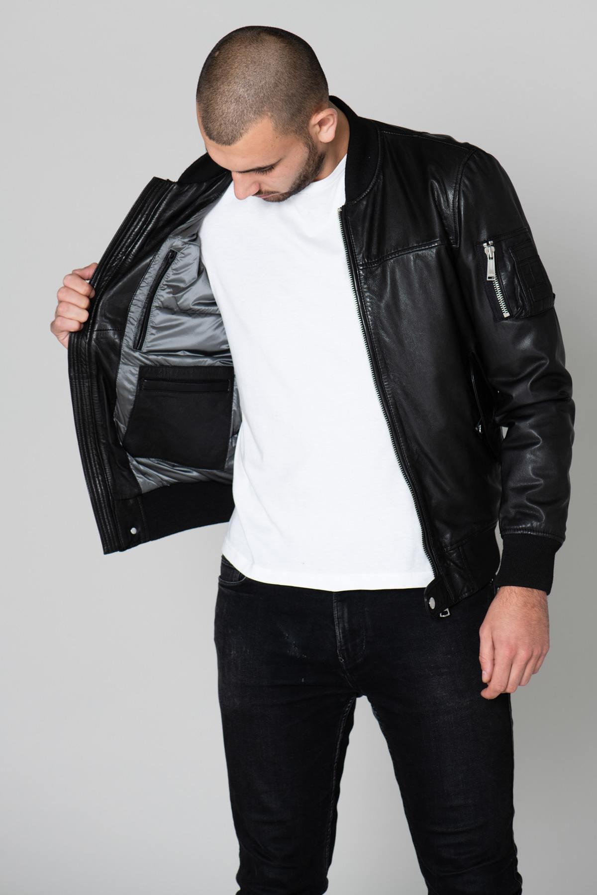 Black leather bomber - Image n°5