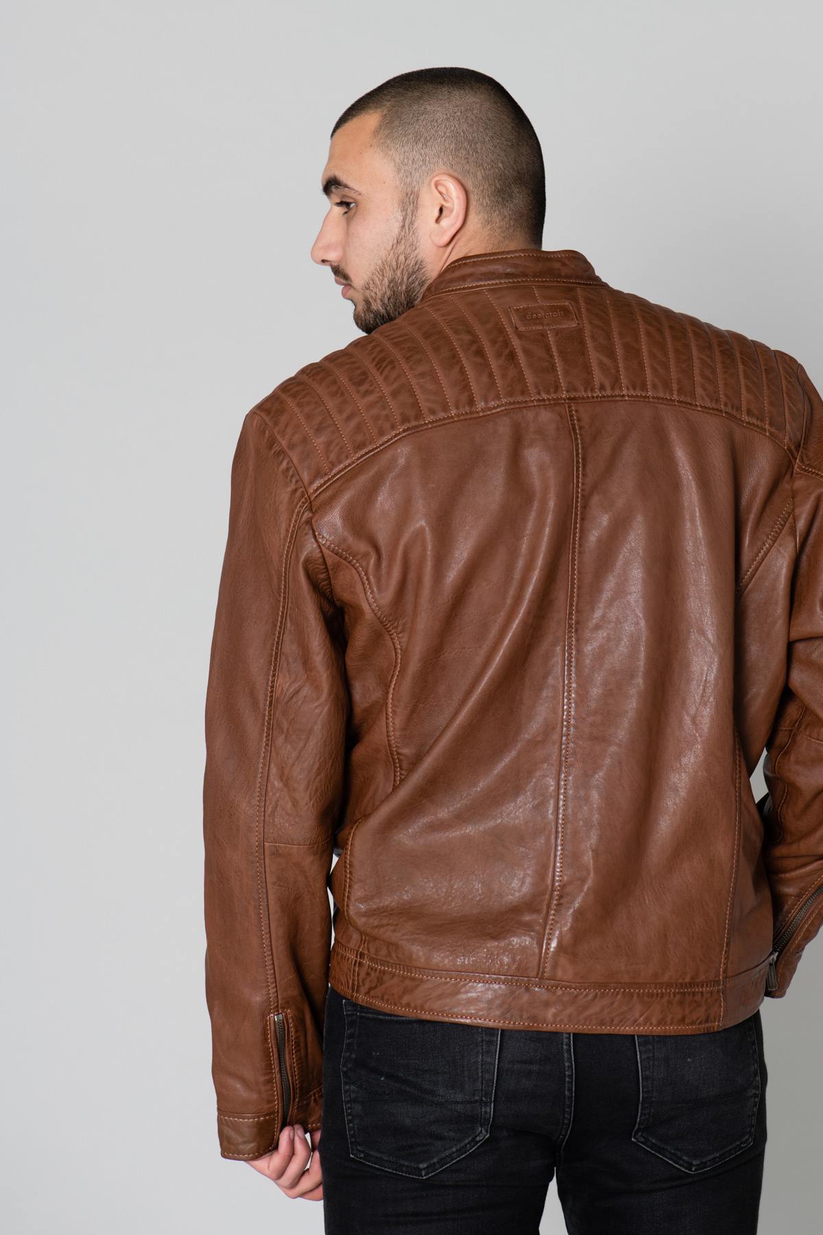 Cognac leather jacket large sizes - Image n°4