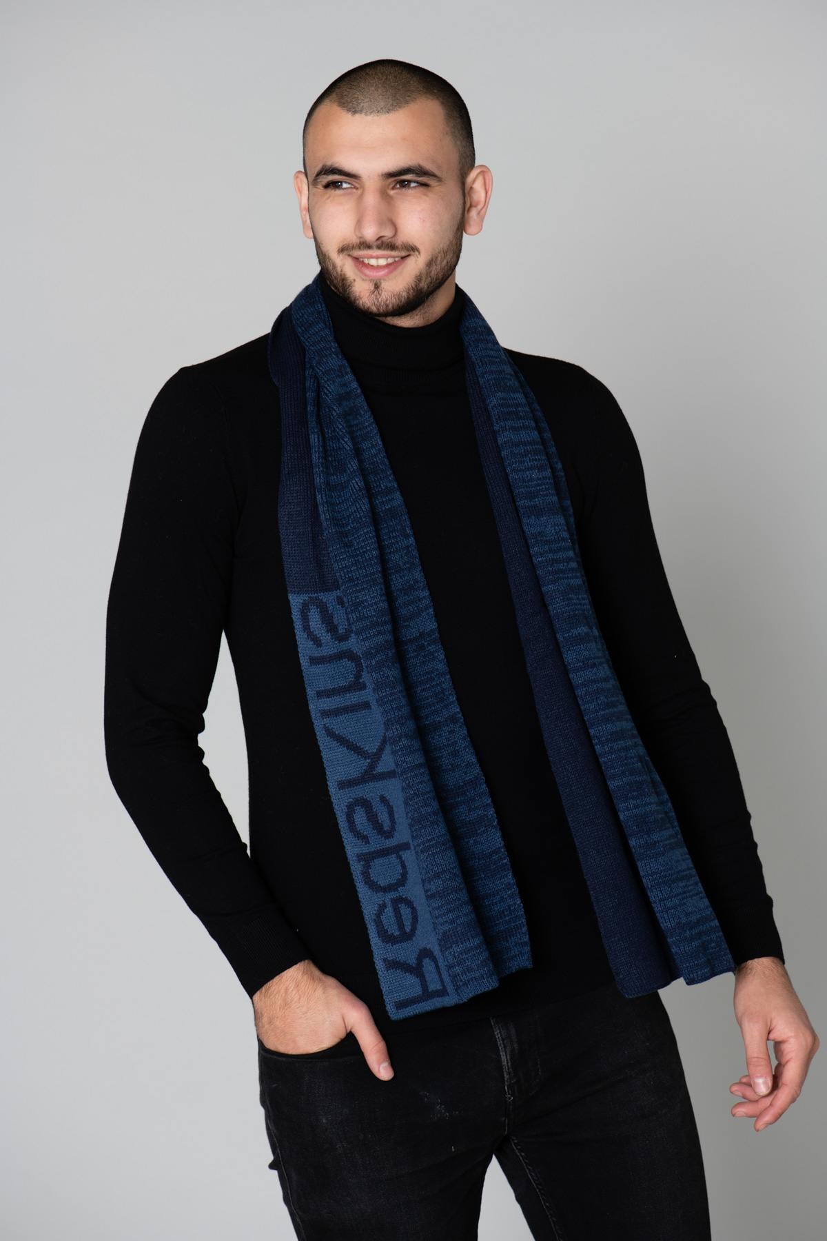 Men's navy blue scarf - Image n°1