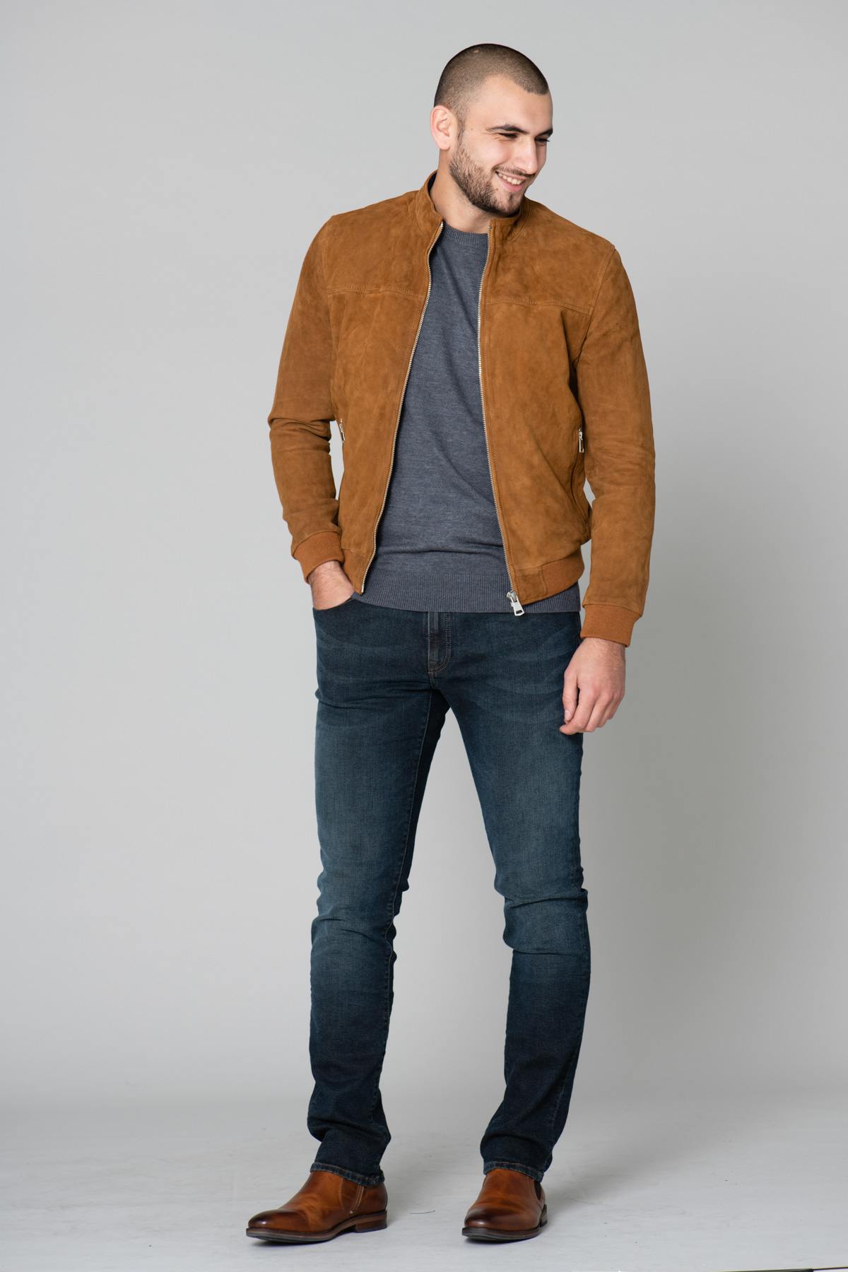 Cognac suede leather jacket - Image n°2