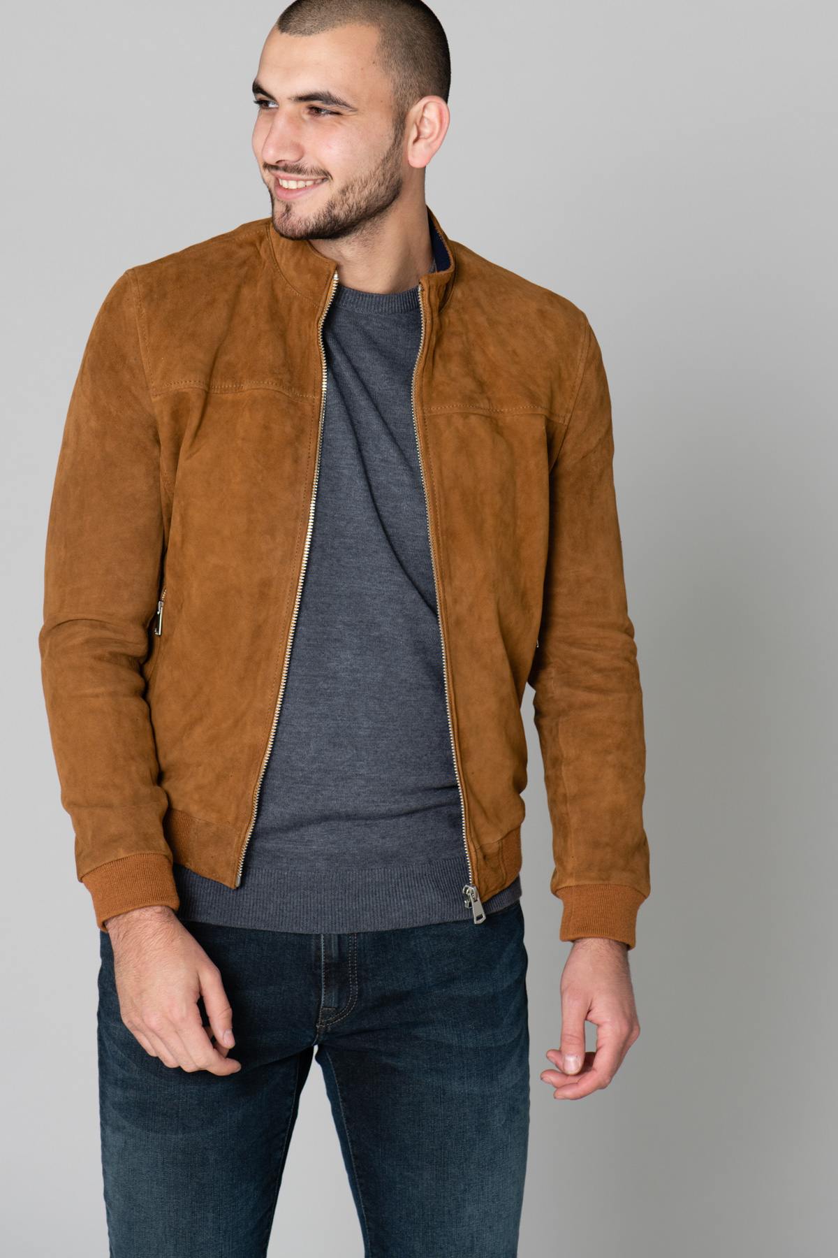 Cognac suede leather jacket - Image n°8