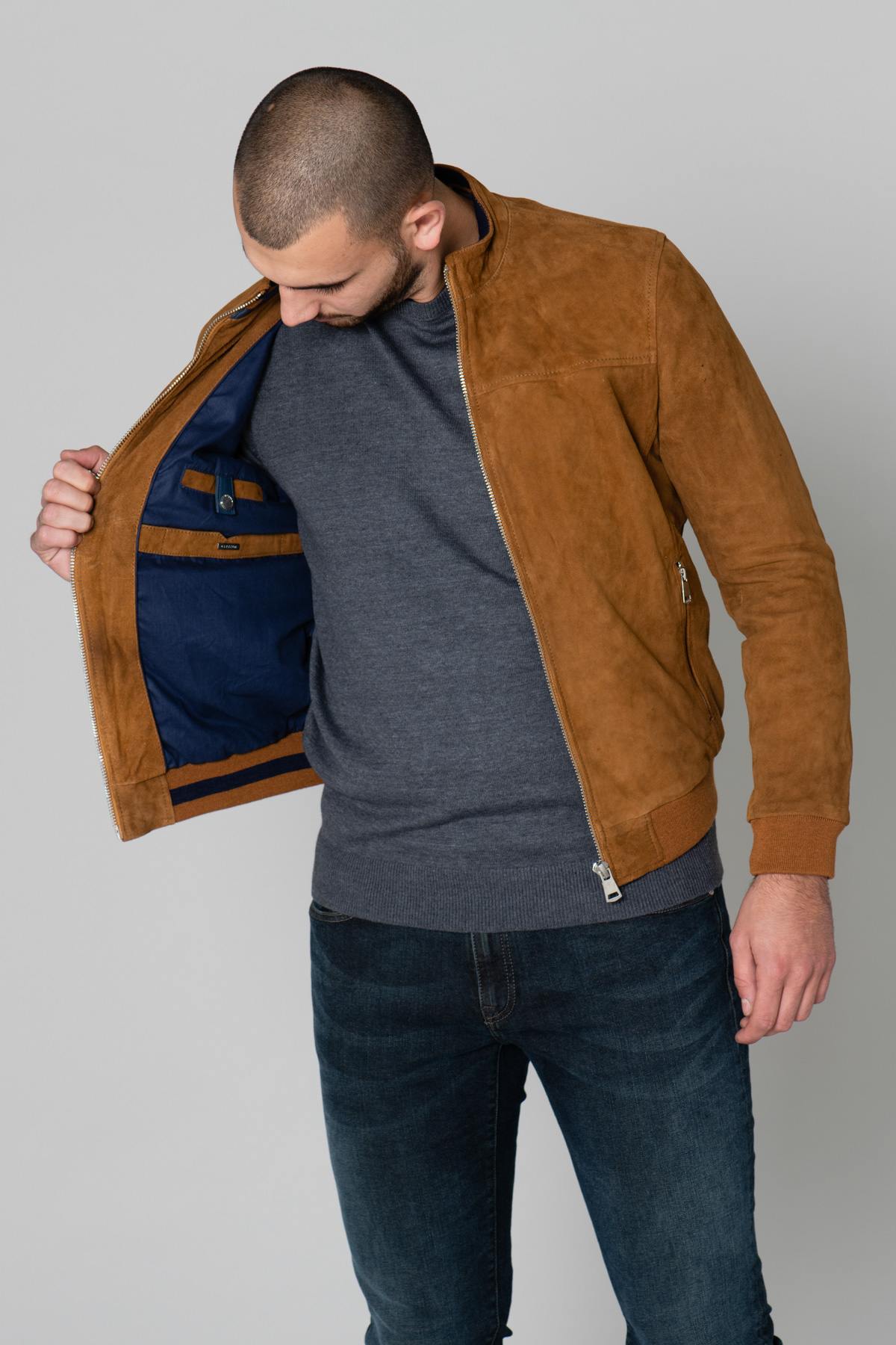 Cognac suede leather jacket - Image n°7