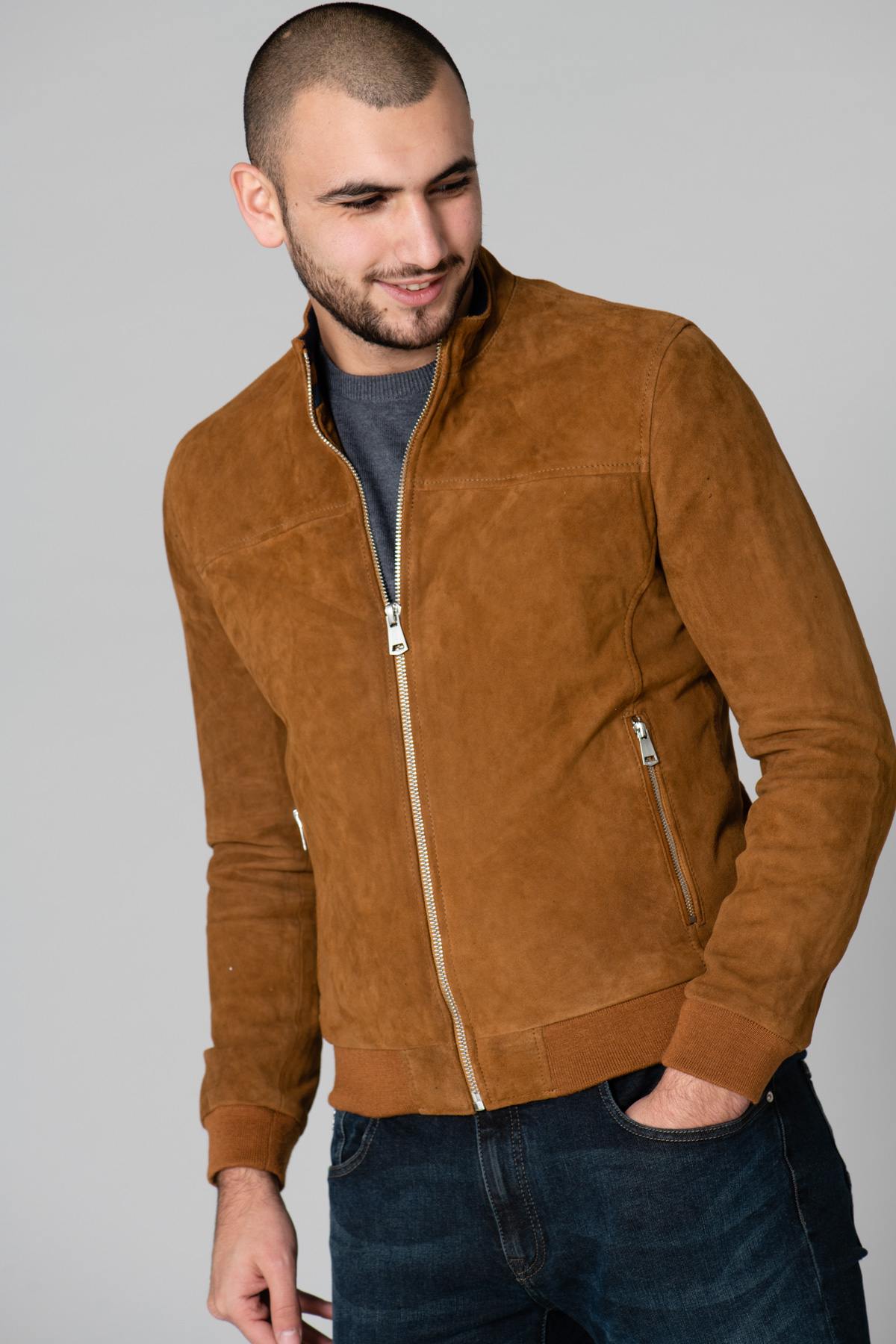 Cognac suede leather jacket - Image n°1