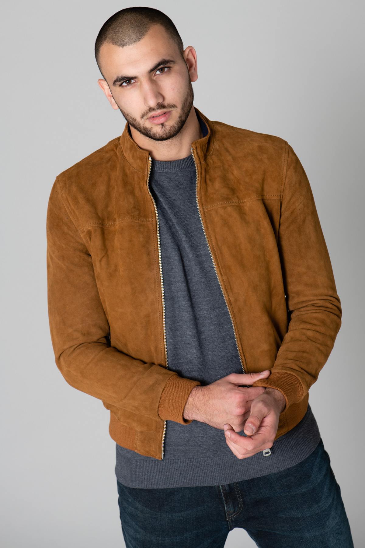 Cognac suede leather jacket - Image n°6