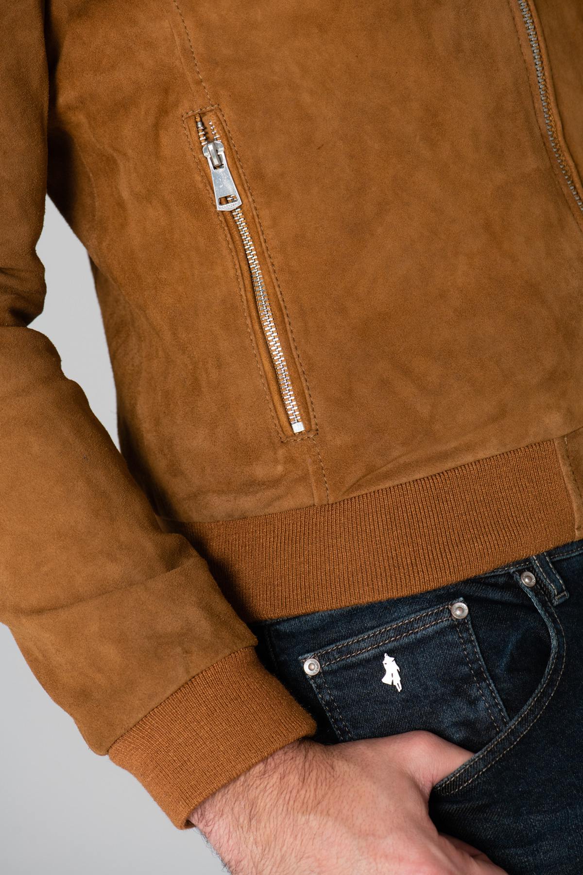 Cognac suede leather jacket - Image n°4