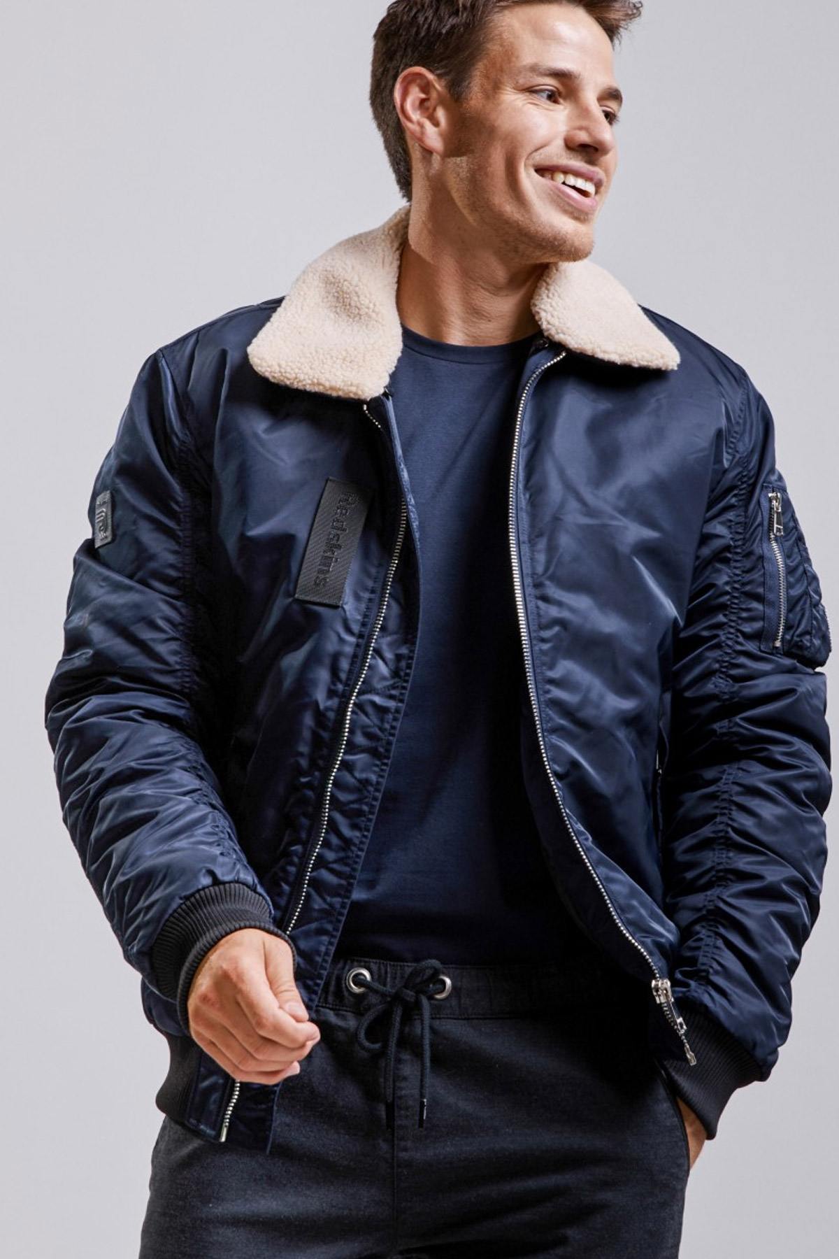 Navy blue nylon bomber jacket - Image n°1