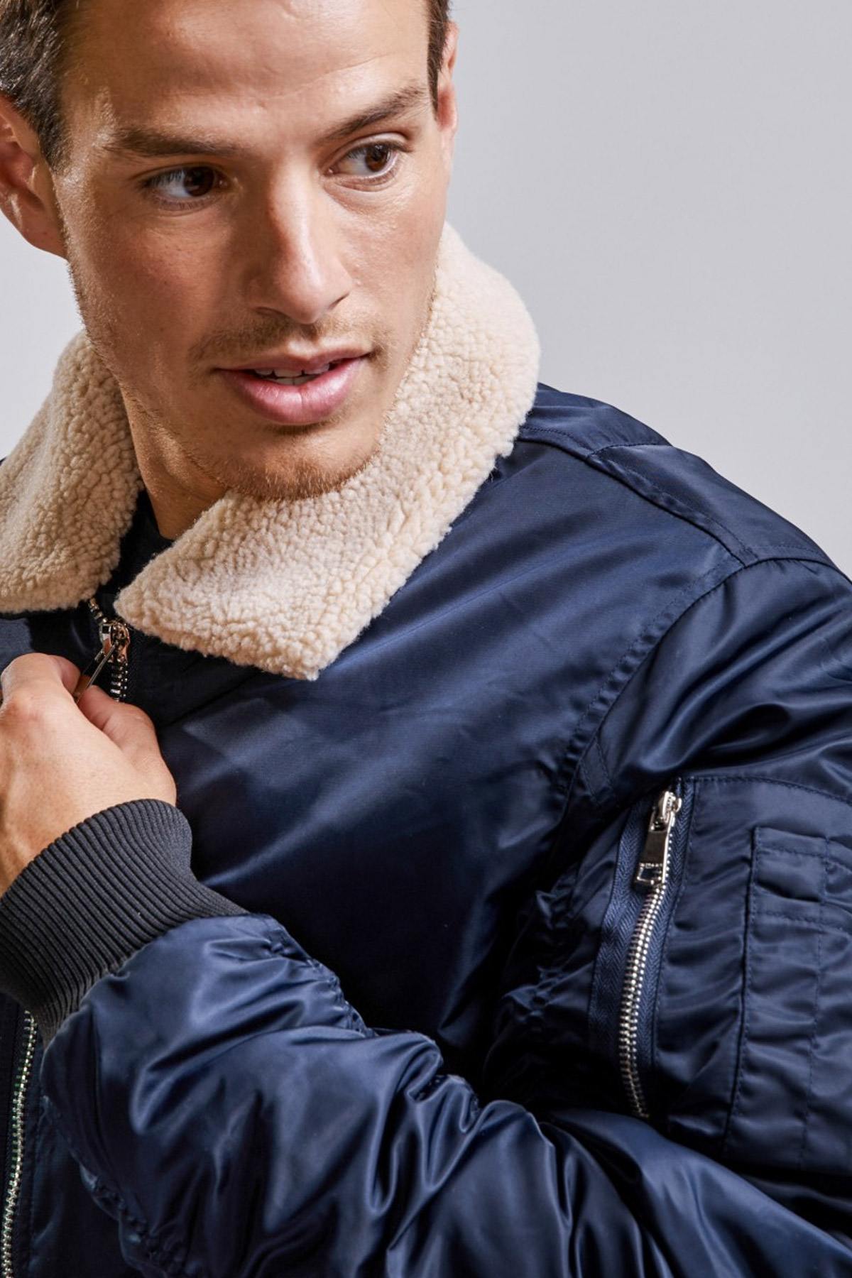 Navy blue nylon bomber jacket - Image n°2