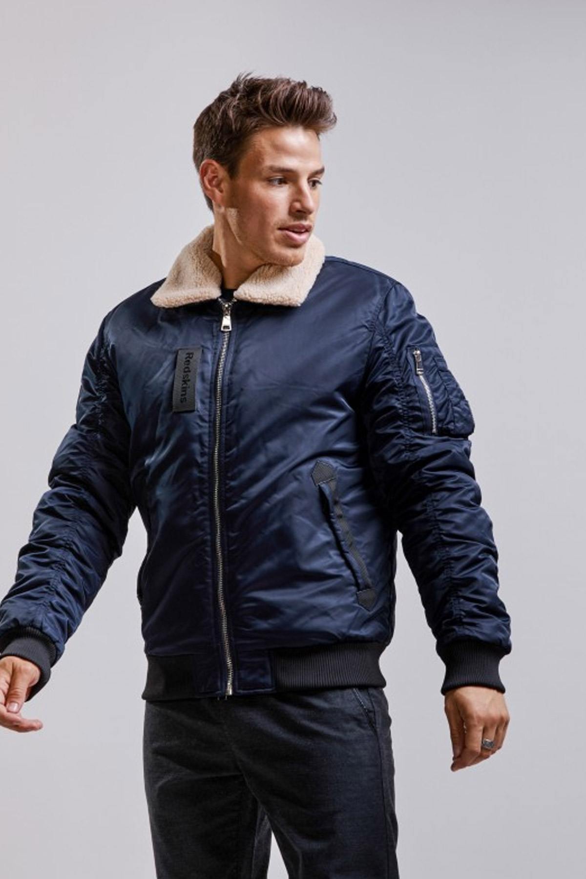 Navy blue nylon bomber jacket - Image n°3