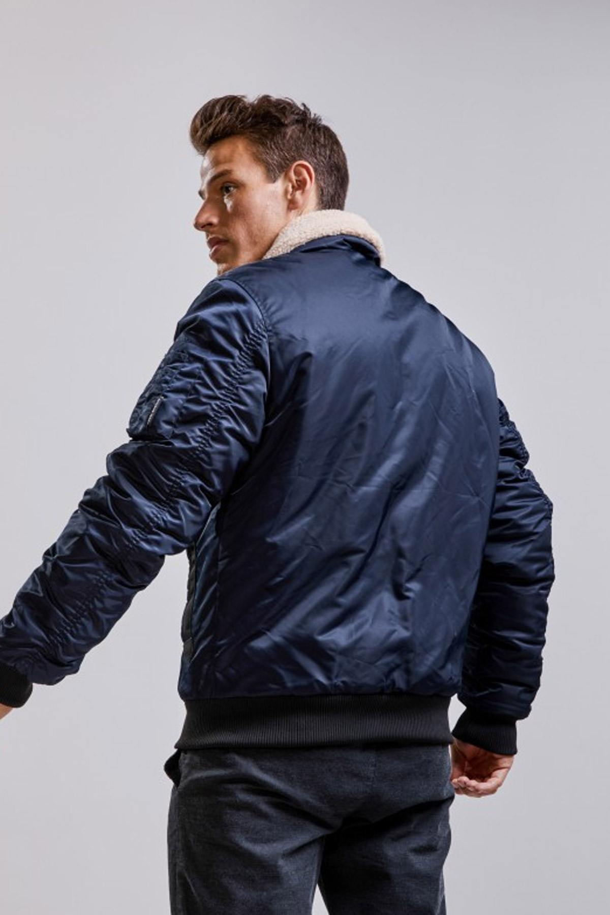 Navy blue nylon bomber jacket - Image n°4