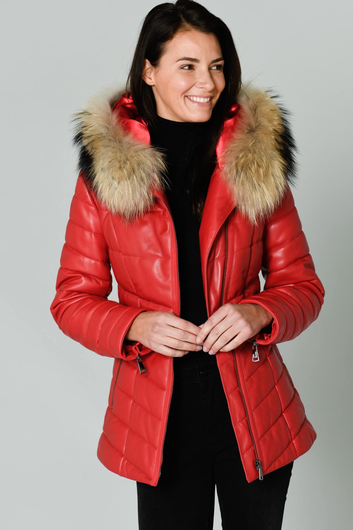 Red fur collar down jacket - Image n°3