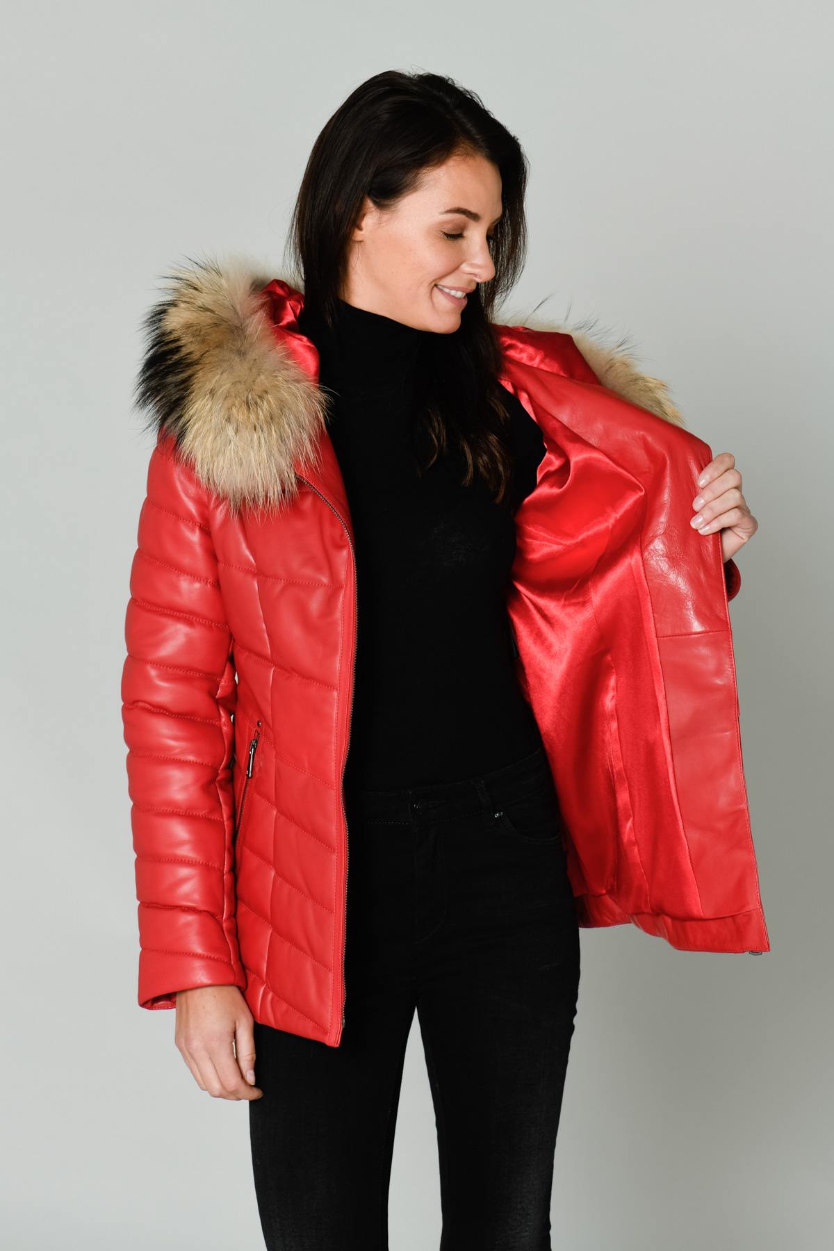 Red fur collar down jacket - Image n°4