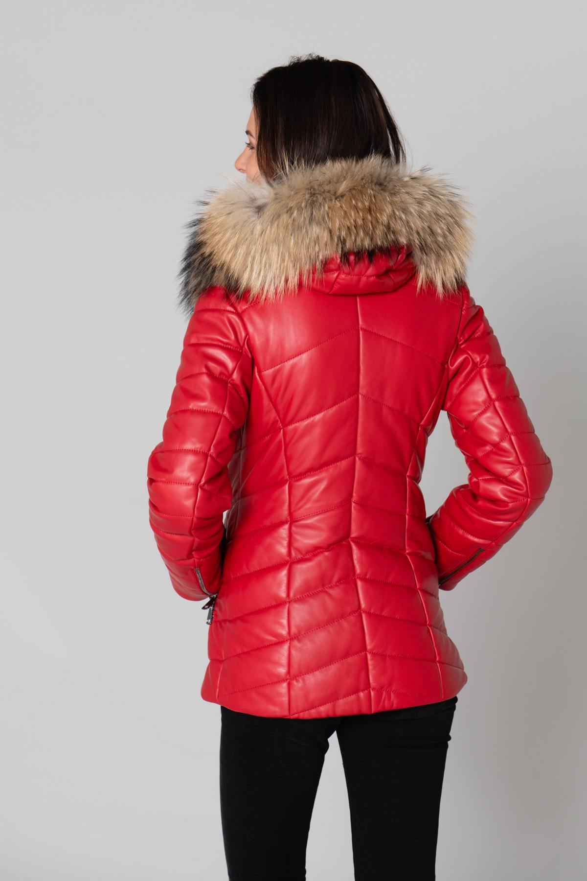 Red fur collar down jacket - Image n°5