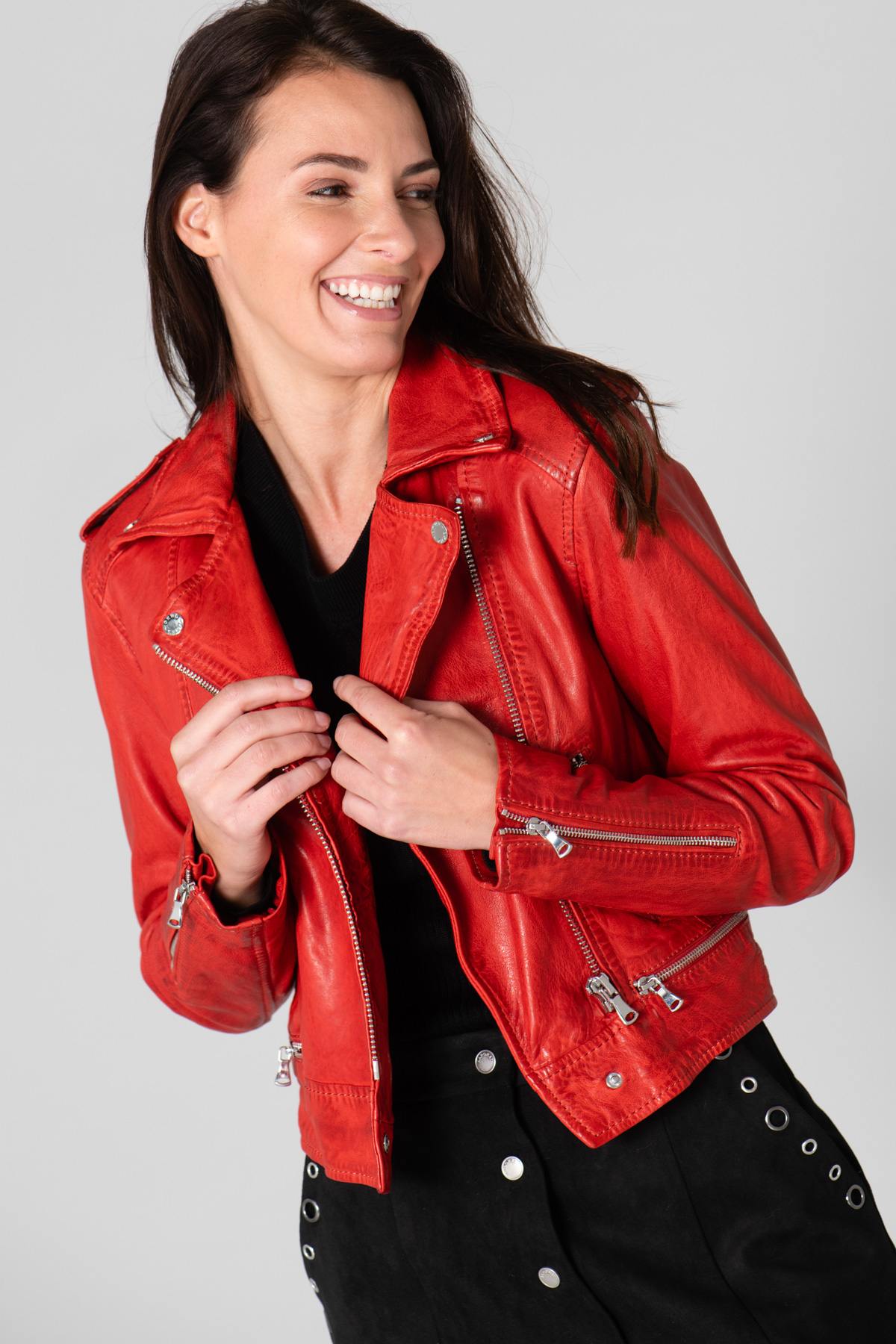 Short Red Biker Jacket for Women - Image n°4