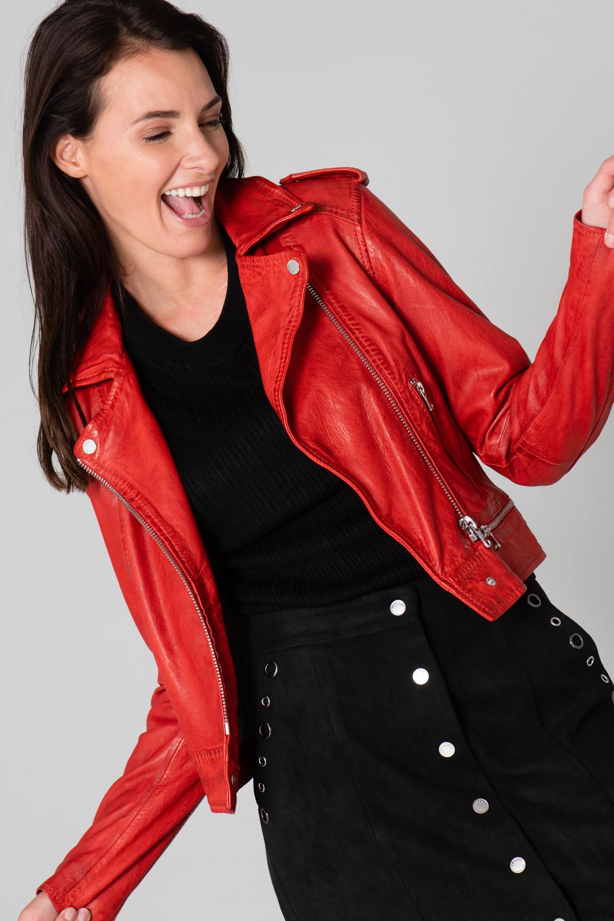 Short Red Biker Jacket for Women - Image n°1