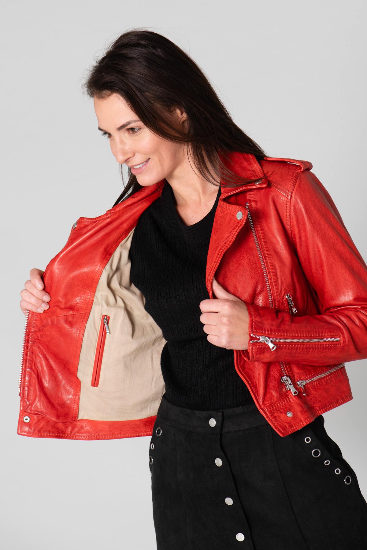 Short Red Biker Jacket for Women - Image n°5