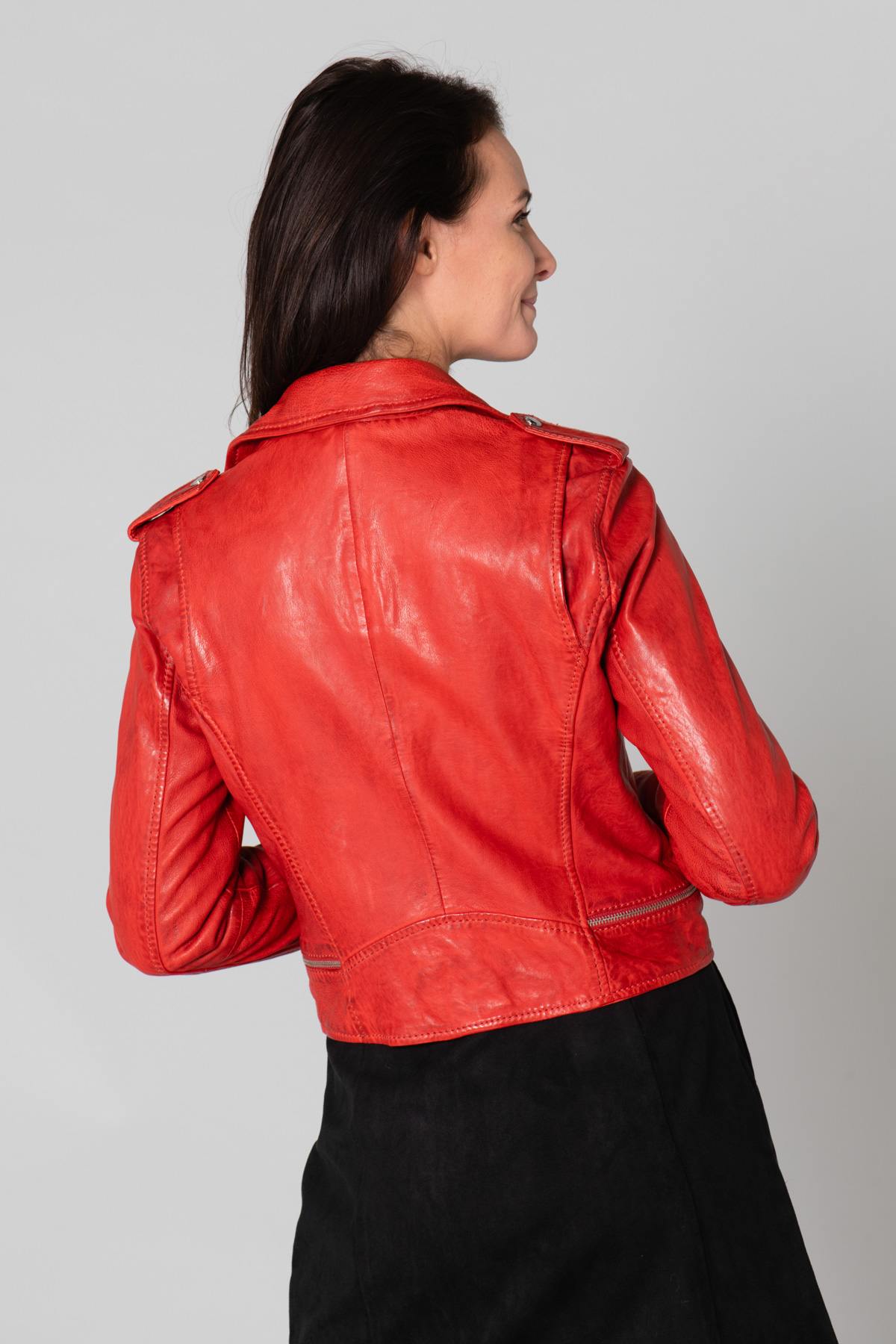 Short Red Biker Jacket for Women - Image n°6