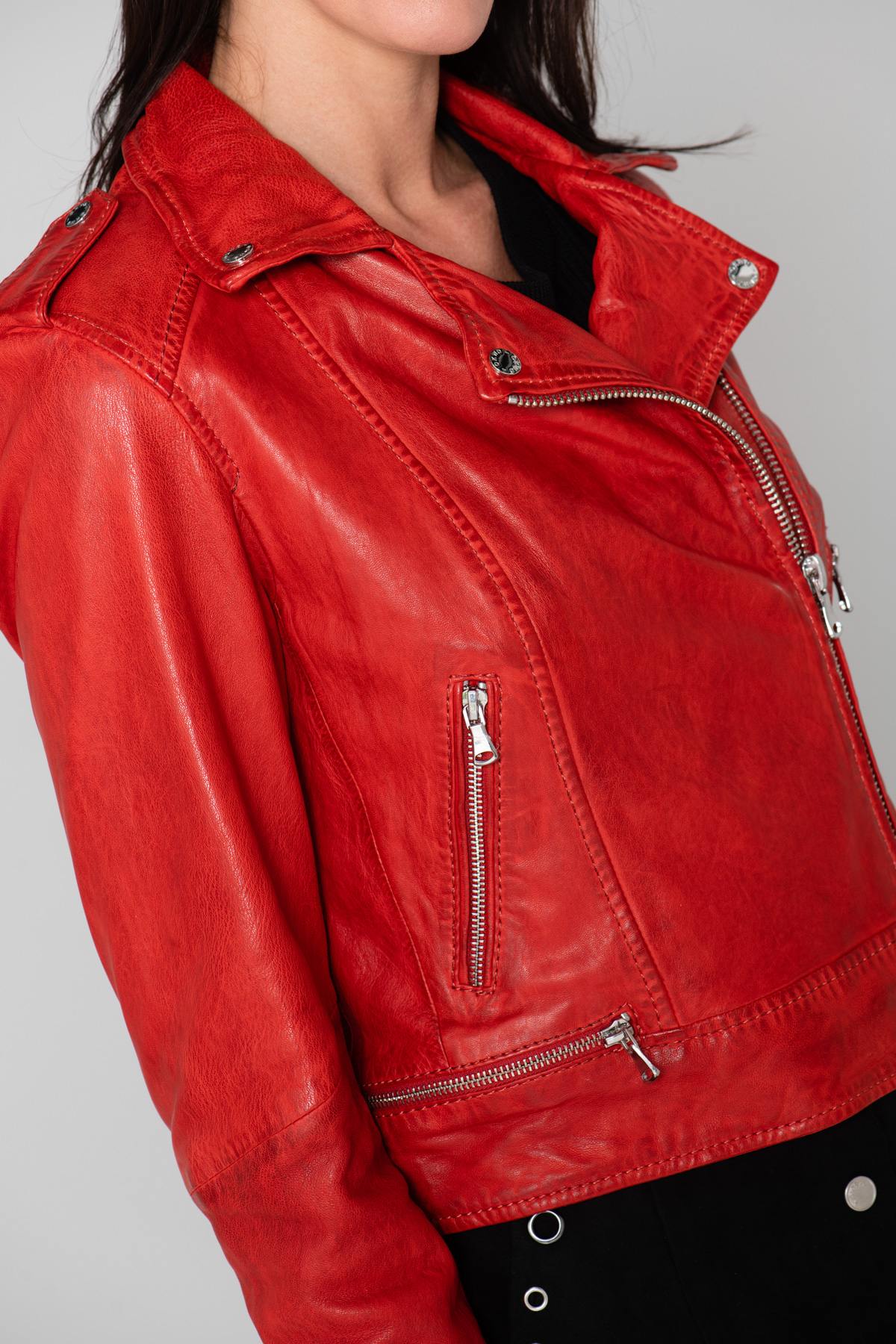 Short Red Biker Jacket for Women - Image n°7