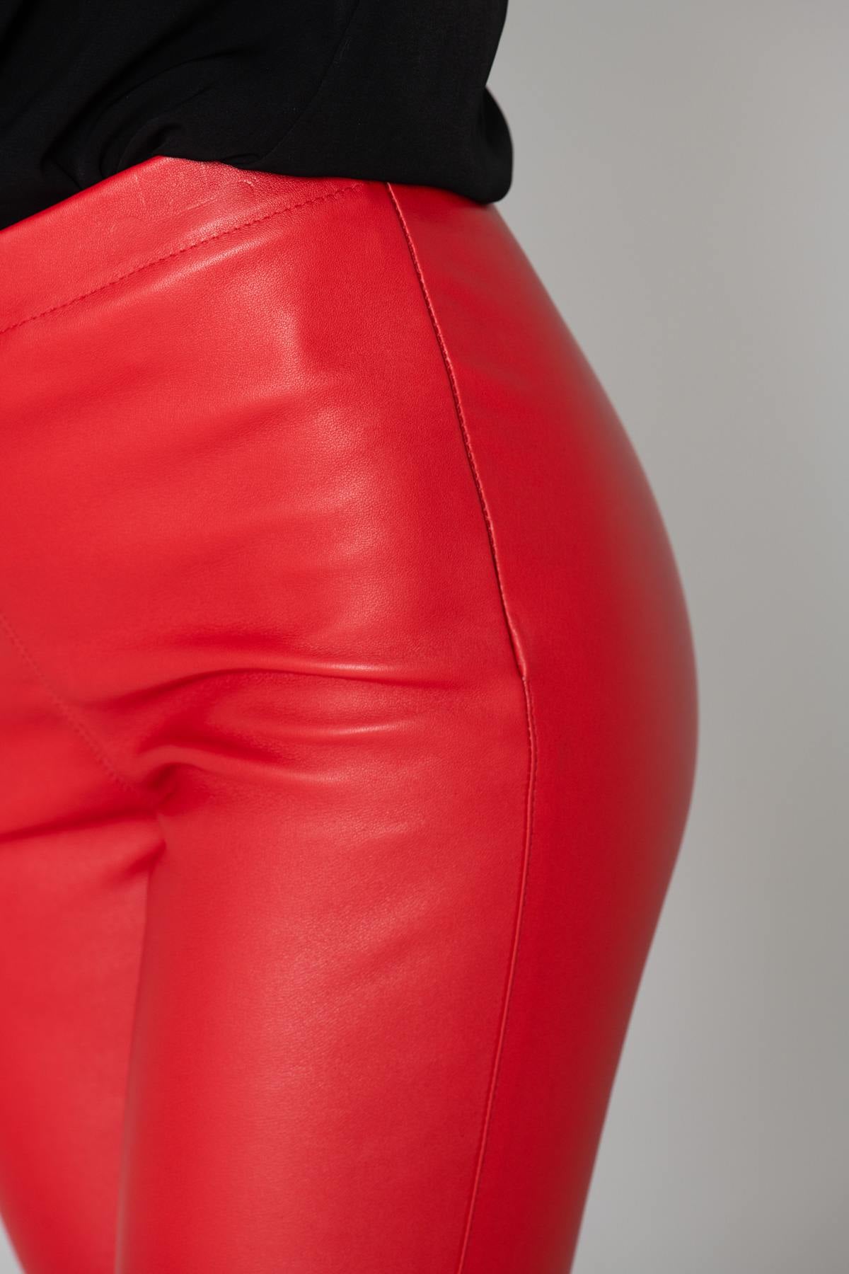 Red slimfit leather pants - Image n°8