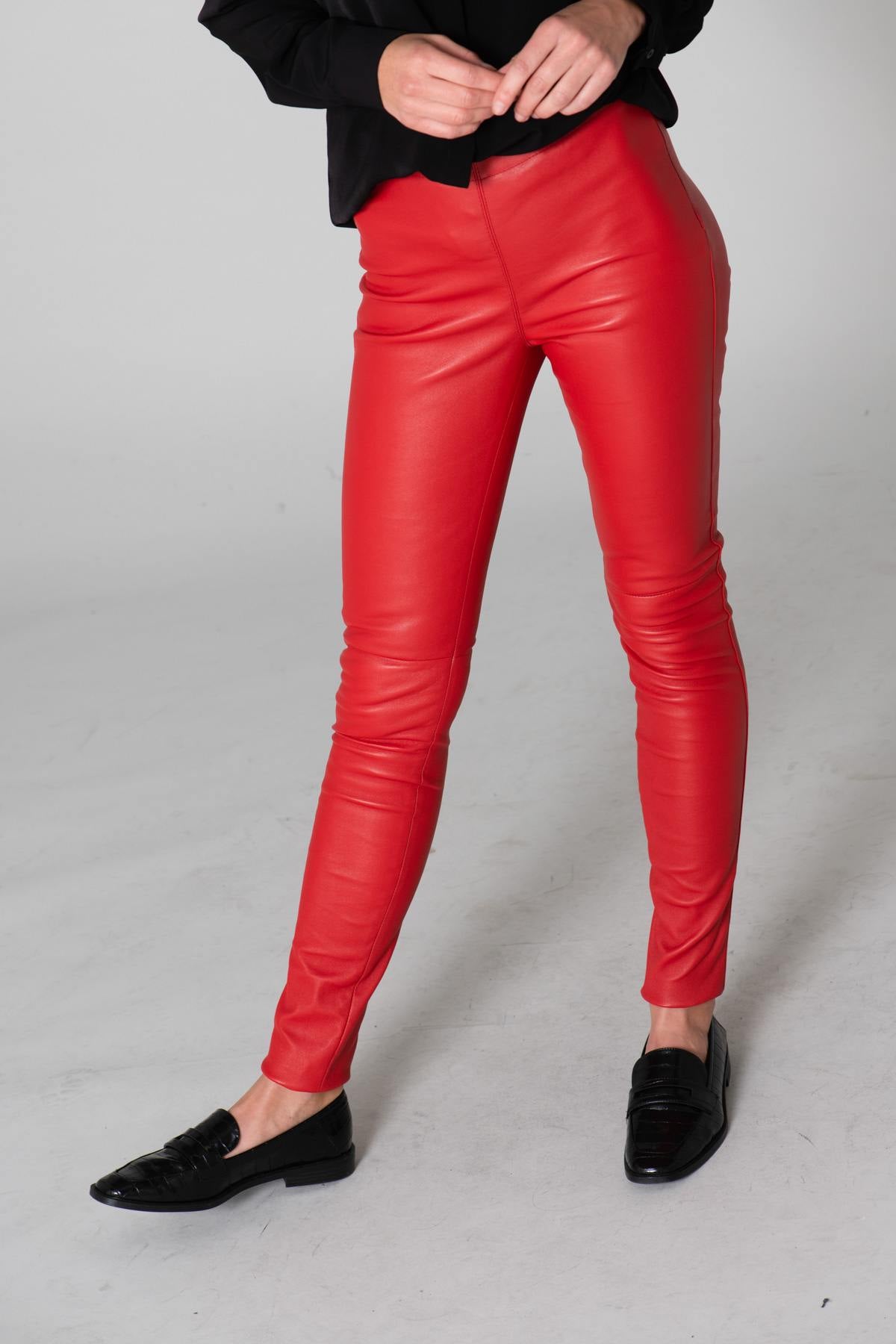 Red slimfit leather pants - Image n°4