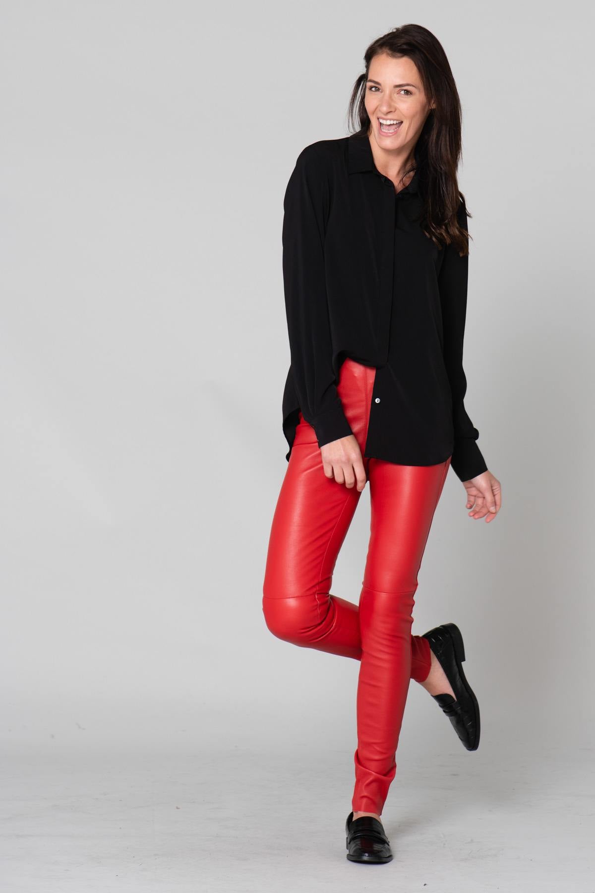 Red slimfit leather pants - Image n°6