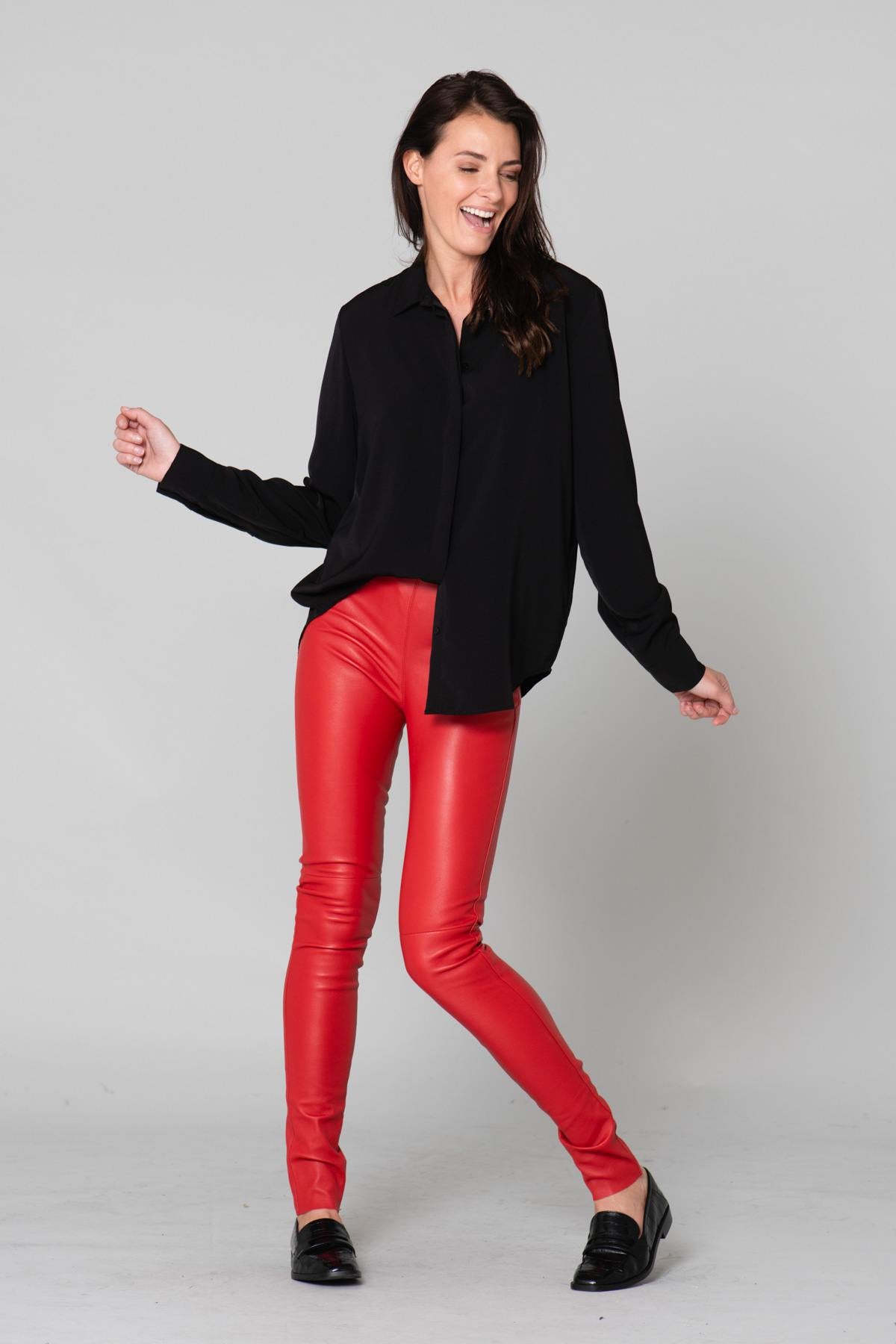 Red slimfit leather pants - Image n°2