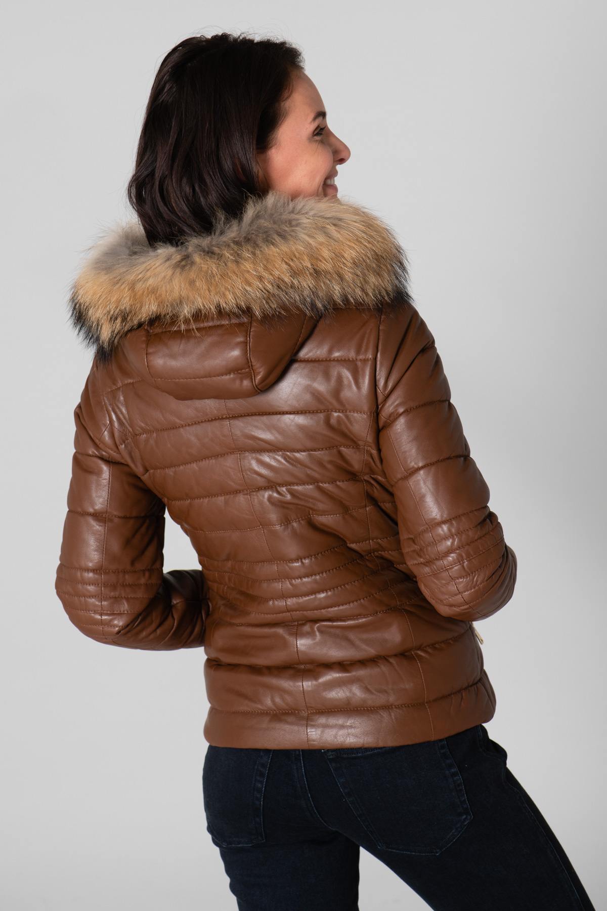 Genuine leather and fur down jacket - Image n°5