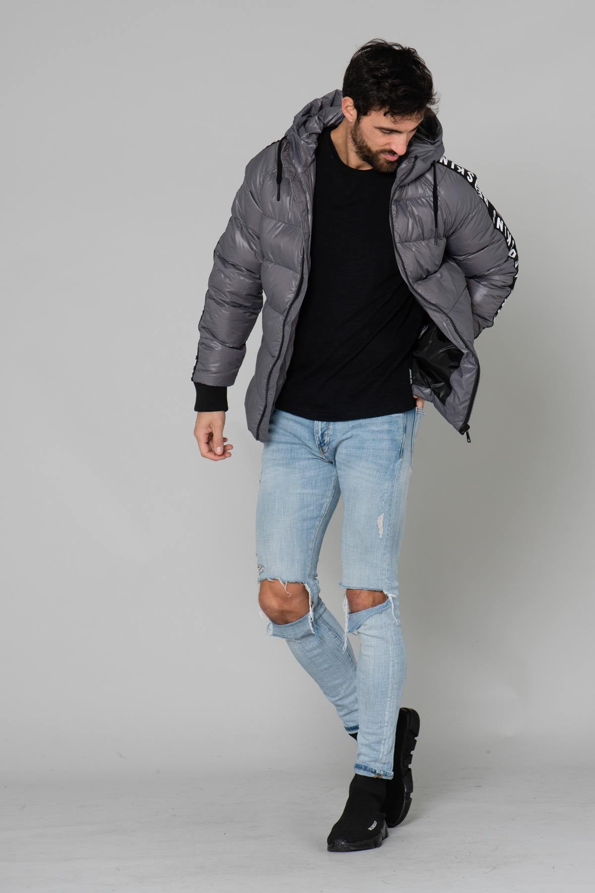 Charcoal gray sports down jacket - Image n°2