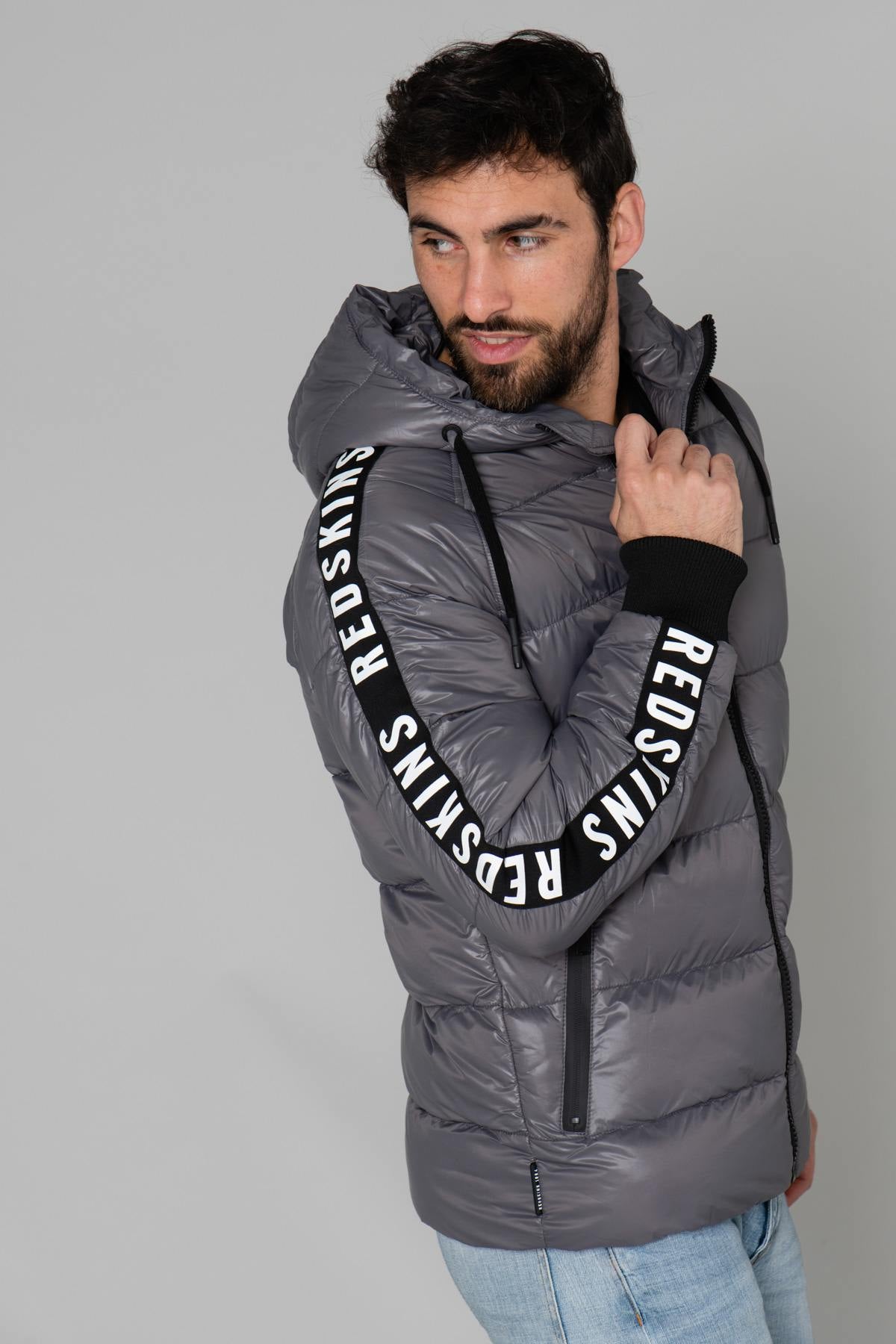 Charcoal gray sports down jacket - Image n°1