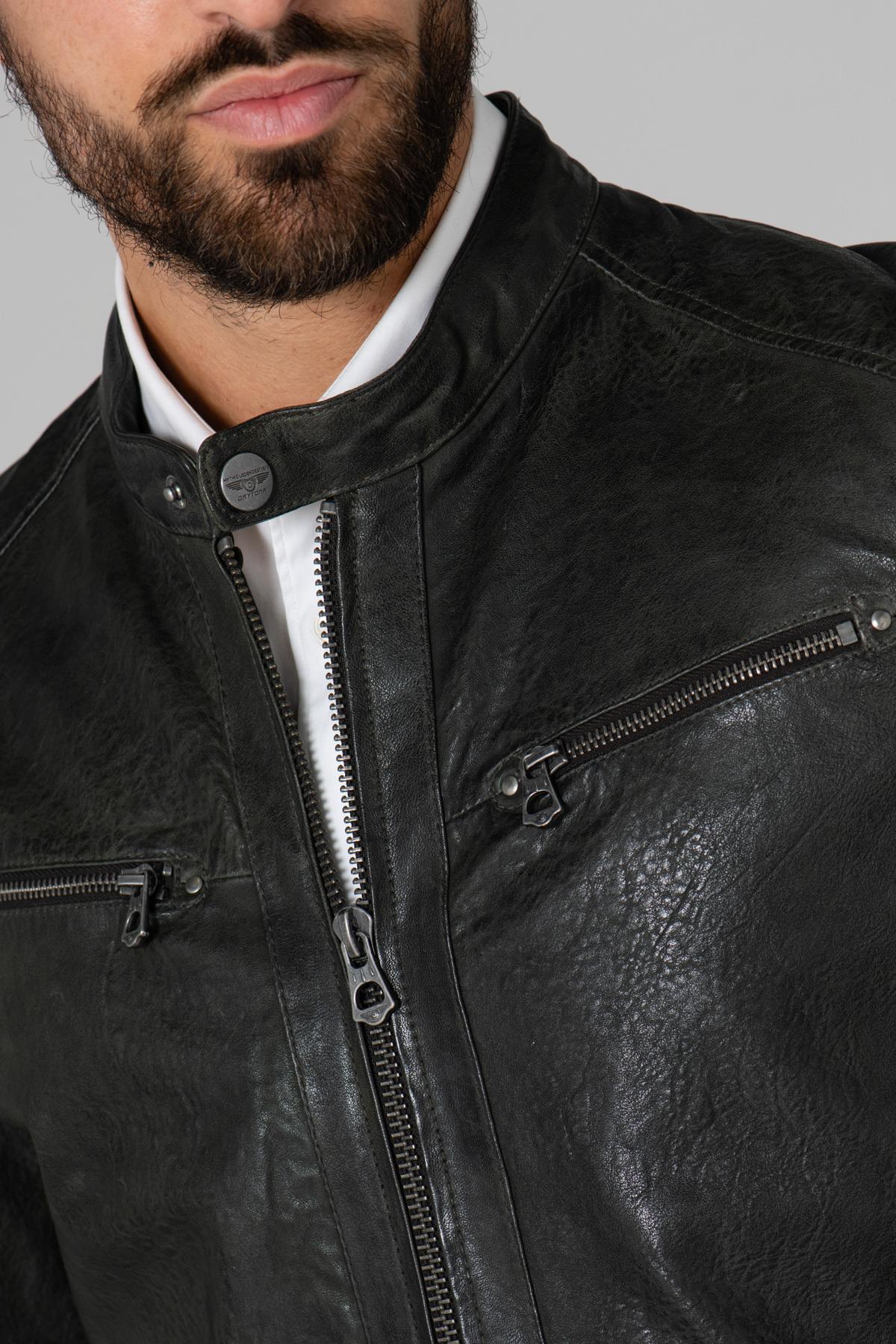 Dark green leather jacket - Image n°7