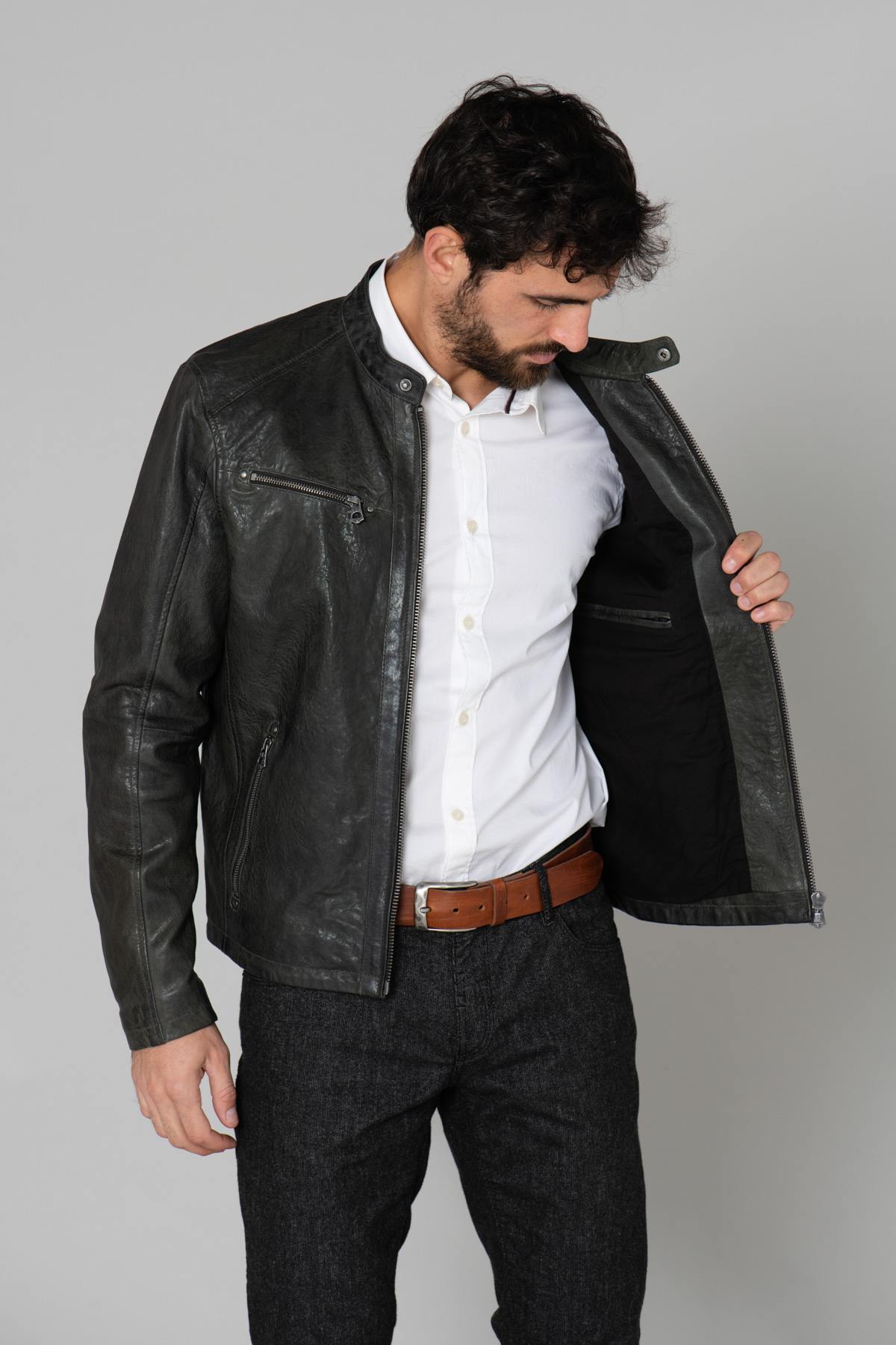 Dark green leather jacket - Image n°5