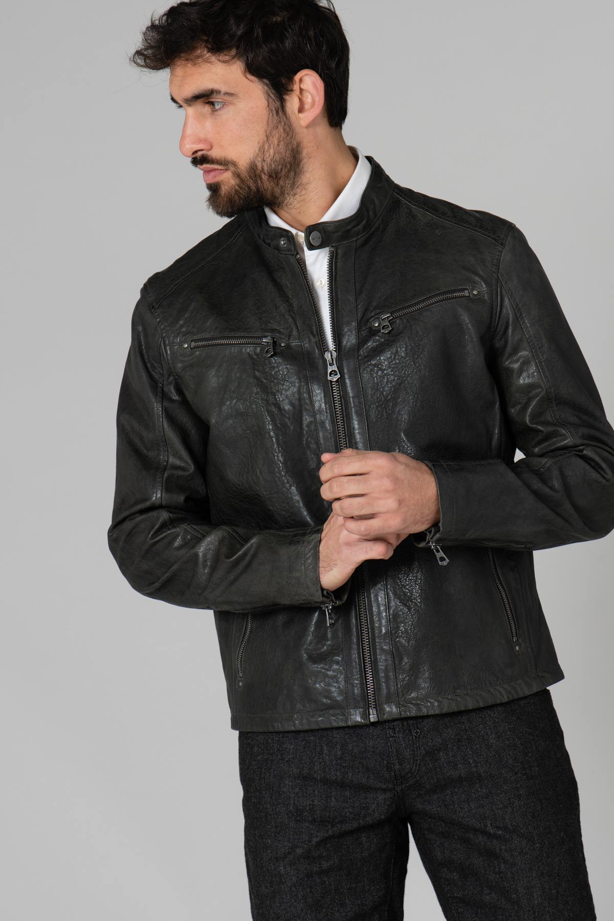 Dark green leather jacket - Image n°3