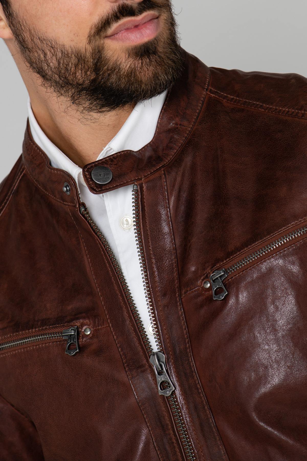 Brown biker collar jacket - Image n°2