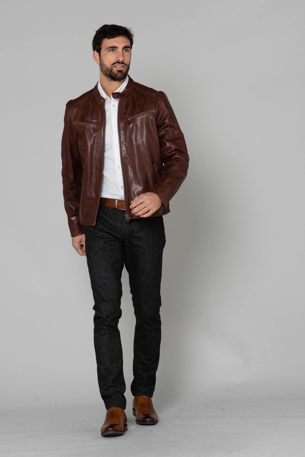 Brown biker collar jacket - Image n°3