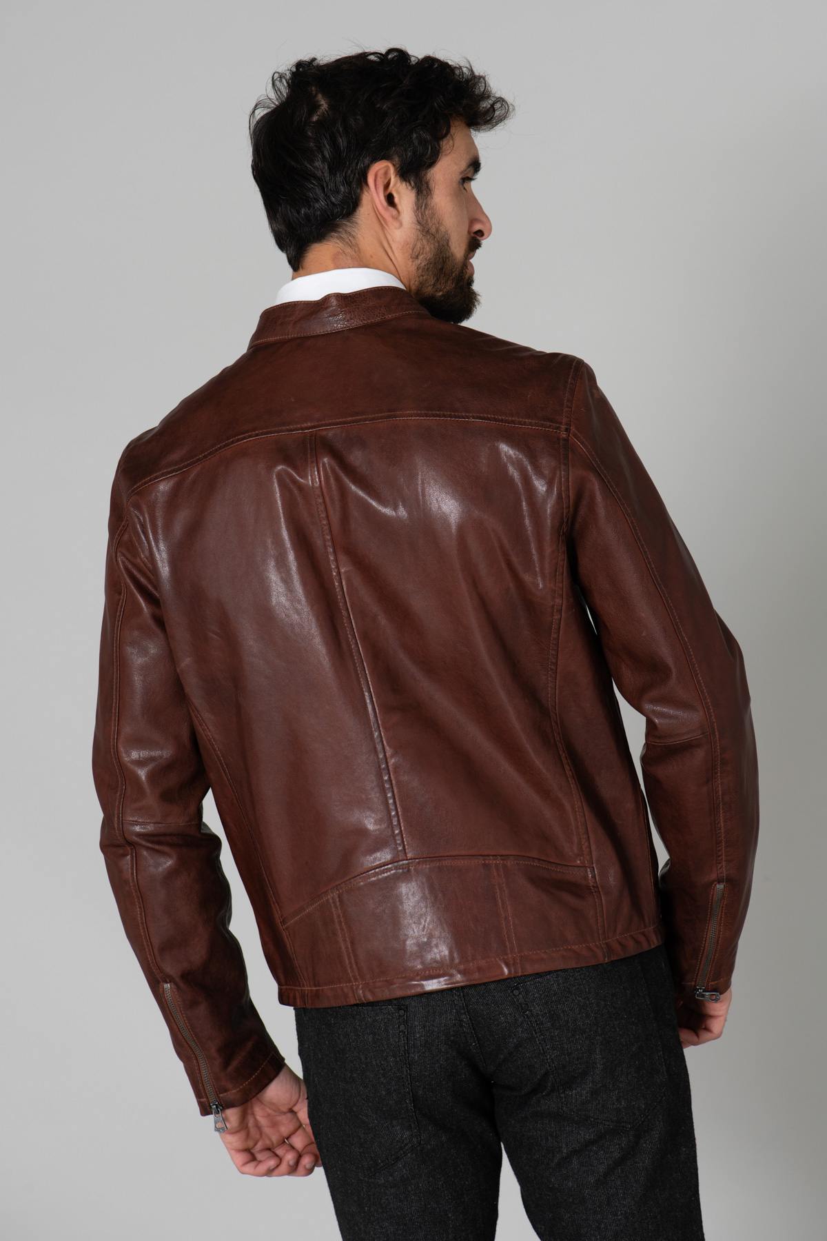 Brown biker collar jacket - Image n°5