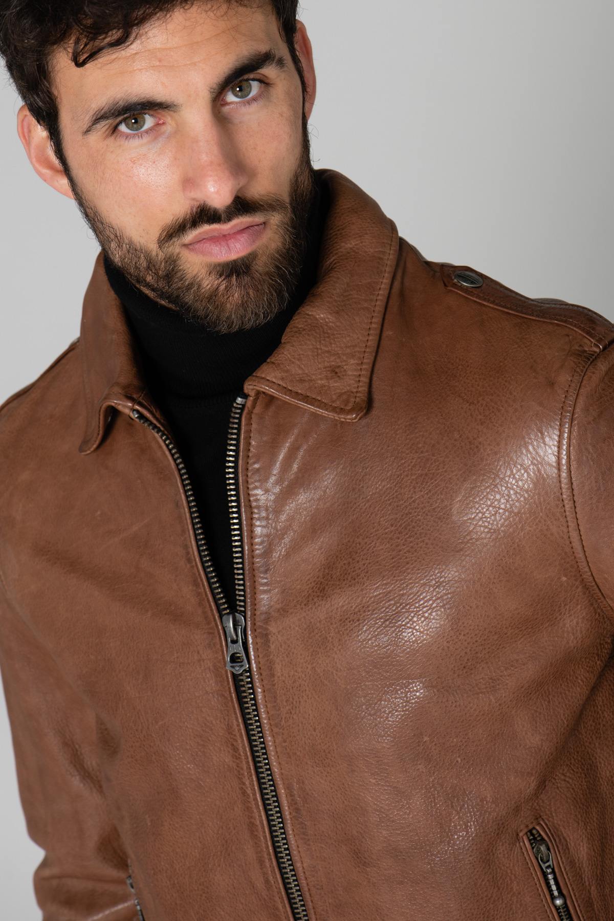 Genuine brown leather jacket - Image n°5