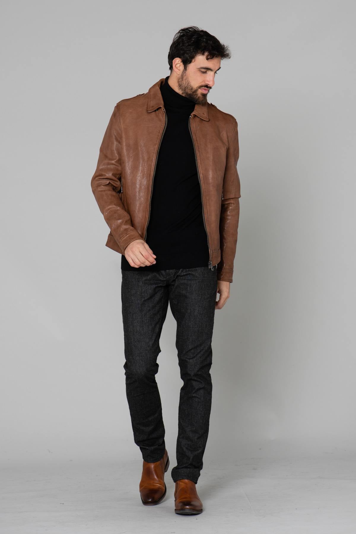 Genuine brown leather jacket - Image n°6