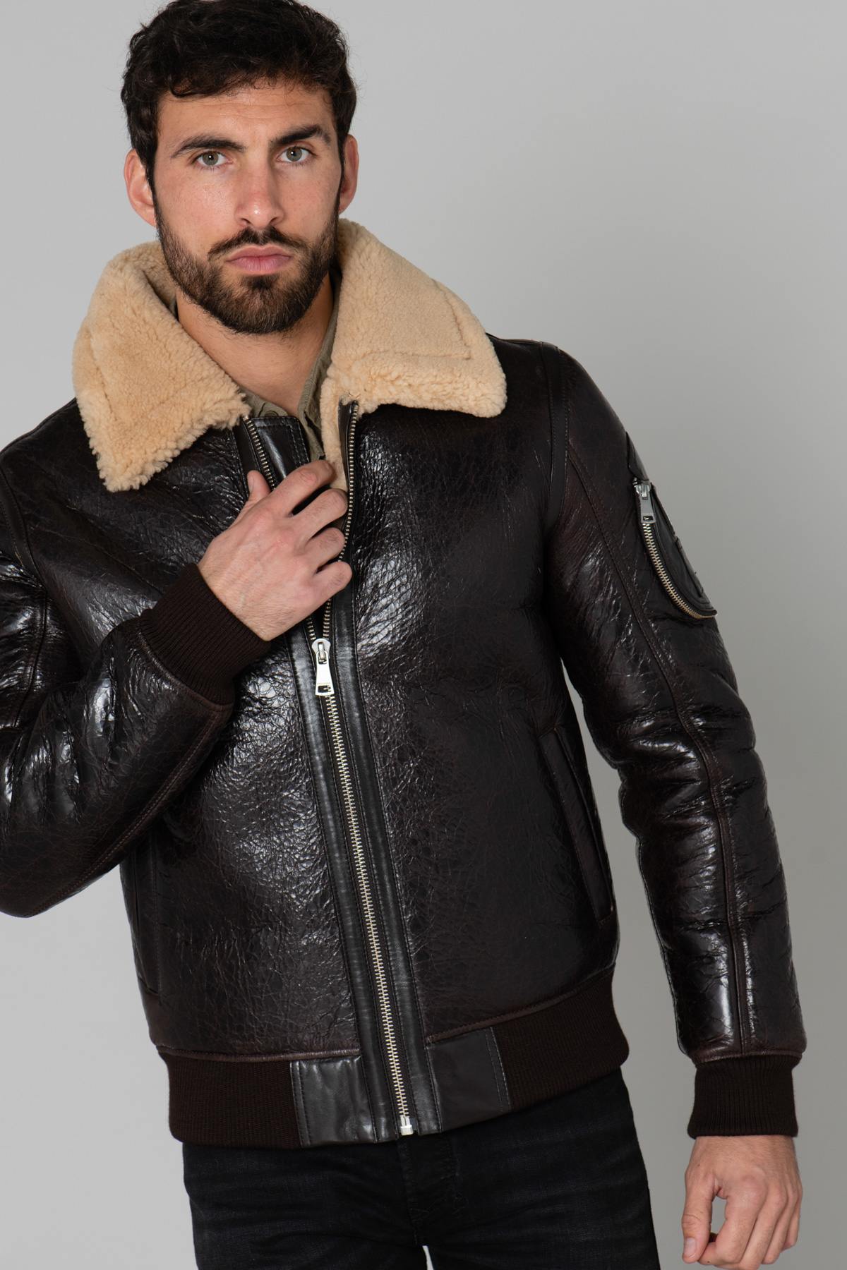 Vintage bomber jacket in shearling - Image n°4