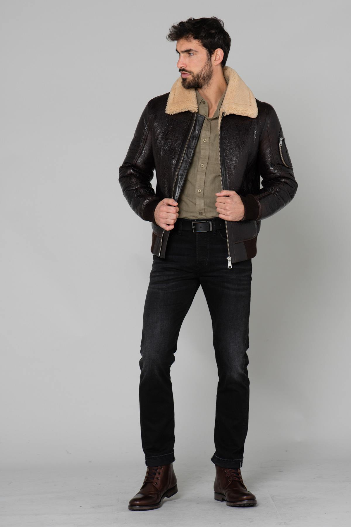 Vintage bomber jacket in shearling - Image n°3