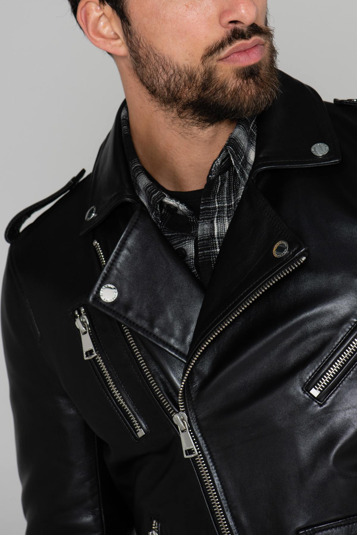 Men's black leather perfecto - Image n°7