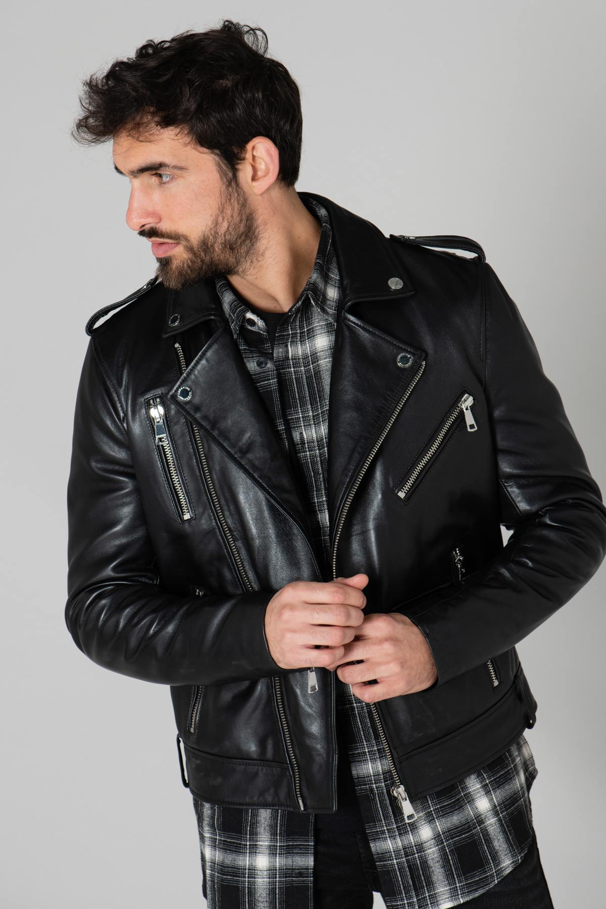 Men's black leather perfecto - Image n°4