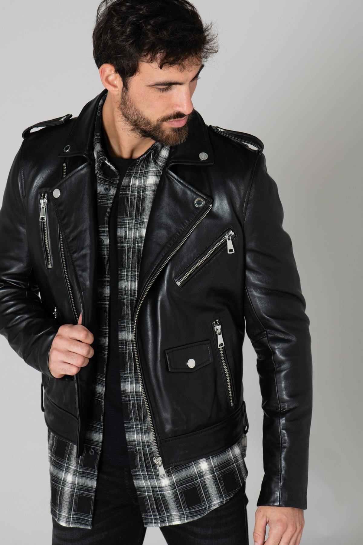 Men's black leather perfecto - Image n°1