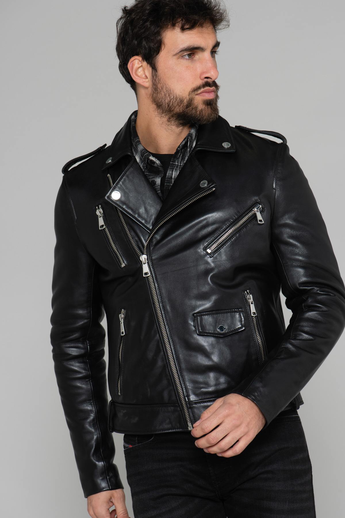 Men's black leather perfecto - Image n°3