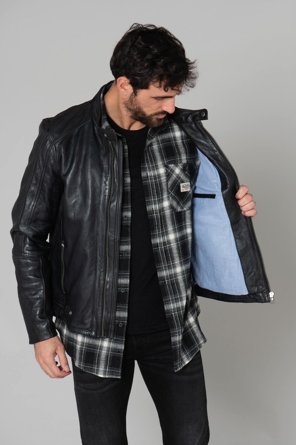 Black sheepskin leather jacket - Image n°4